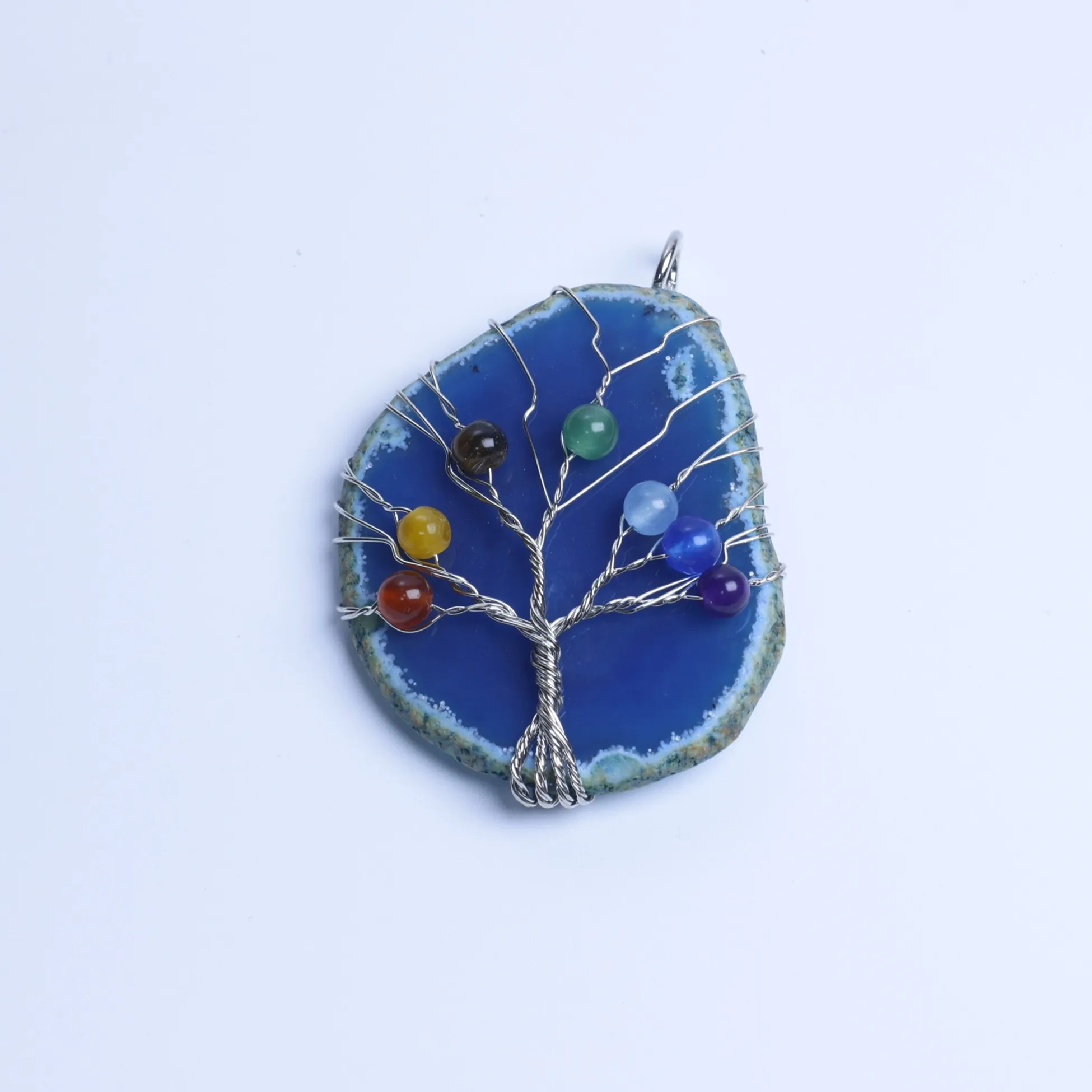 6-Color Tree of Life Agate Slice Pendant - Blue