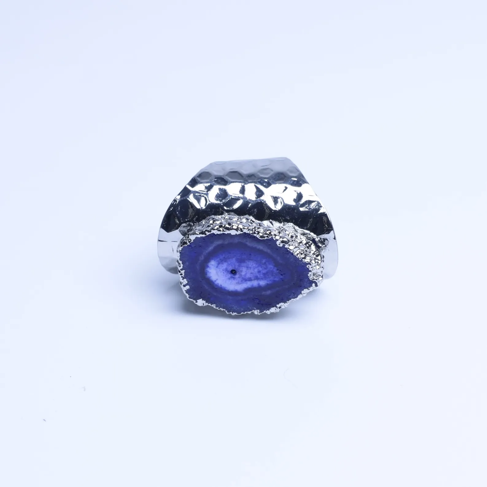 7-Color Agate Geode Druzy Slice Adjustable Statement Ring - Dark Blue