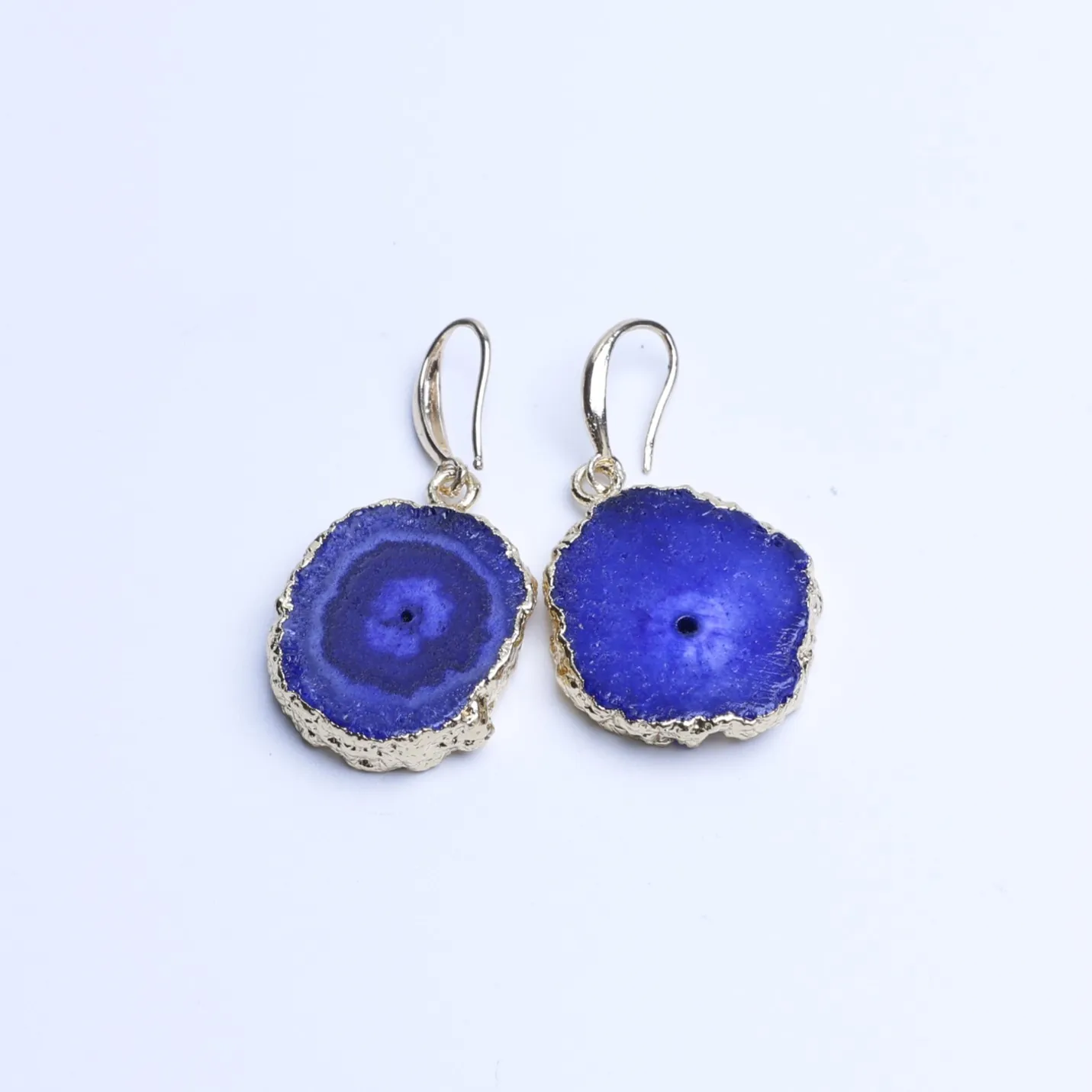 5-Color Dyed Agate Geode Slice Drop Earrings - Dark Blue