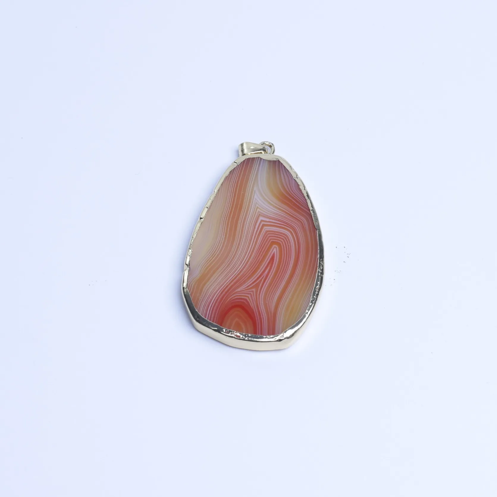 5-Color Agate Slice Pendant with Gold-Plated Edge - Golden Red