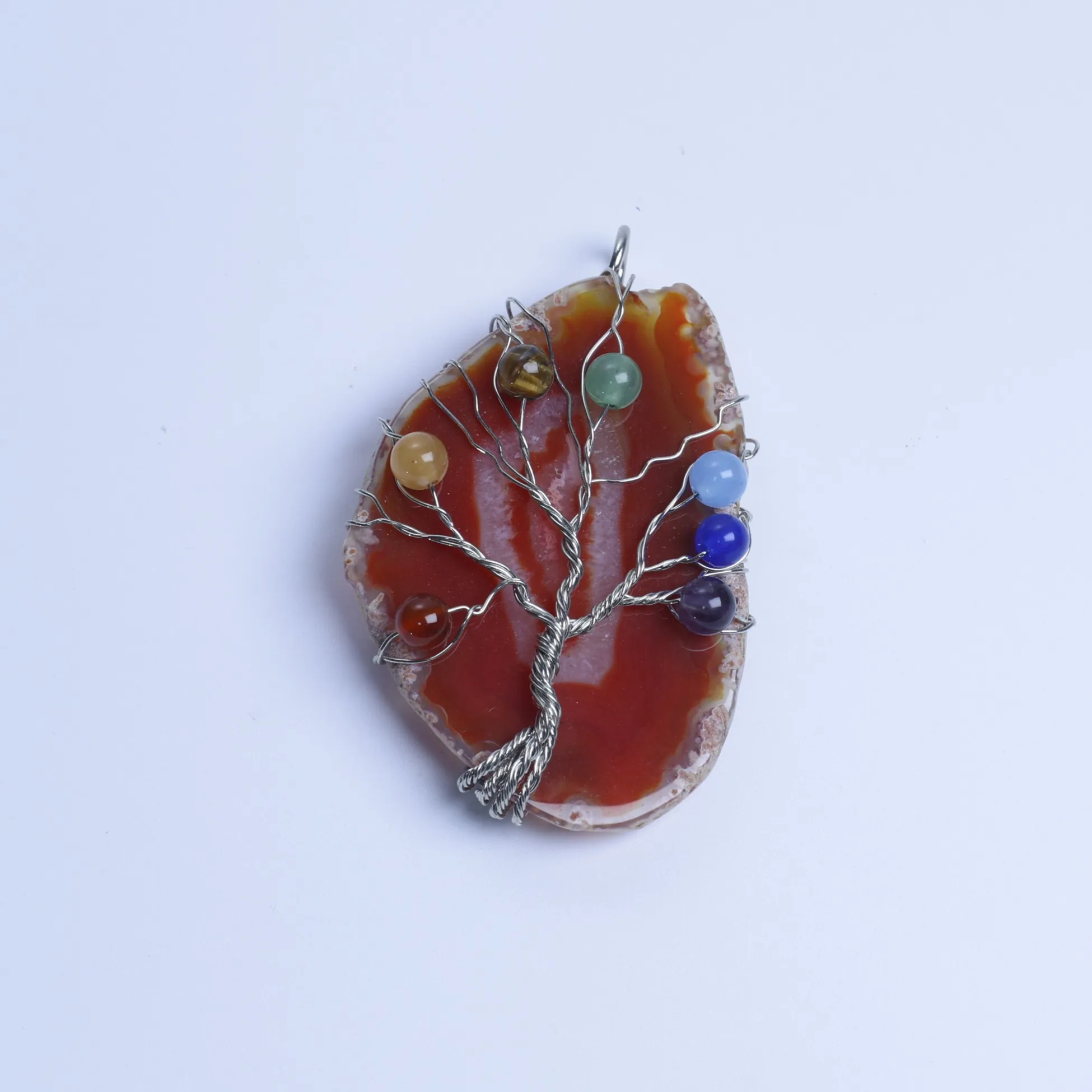 6-Color Tree of Life Agate Slice Pendant - Golden Red