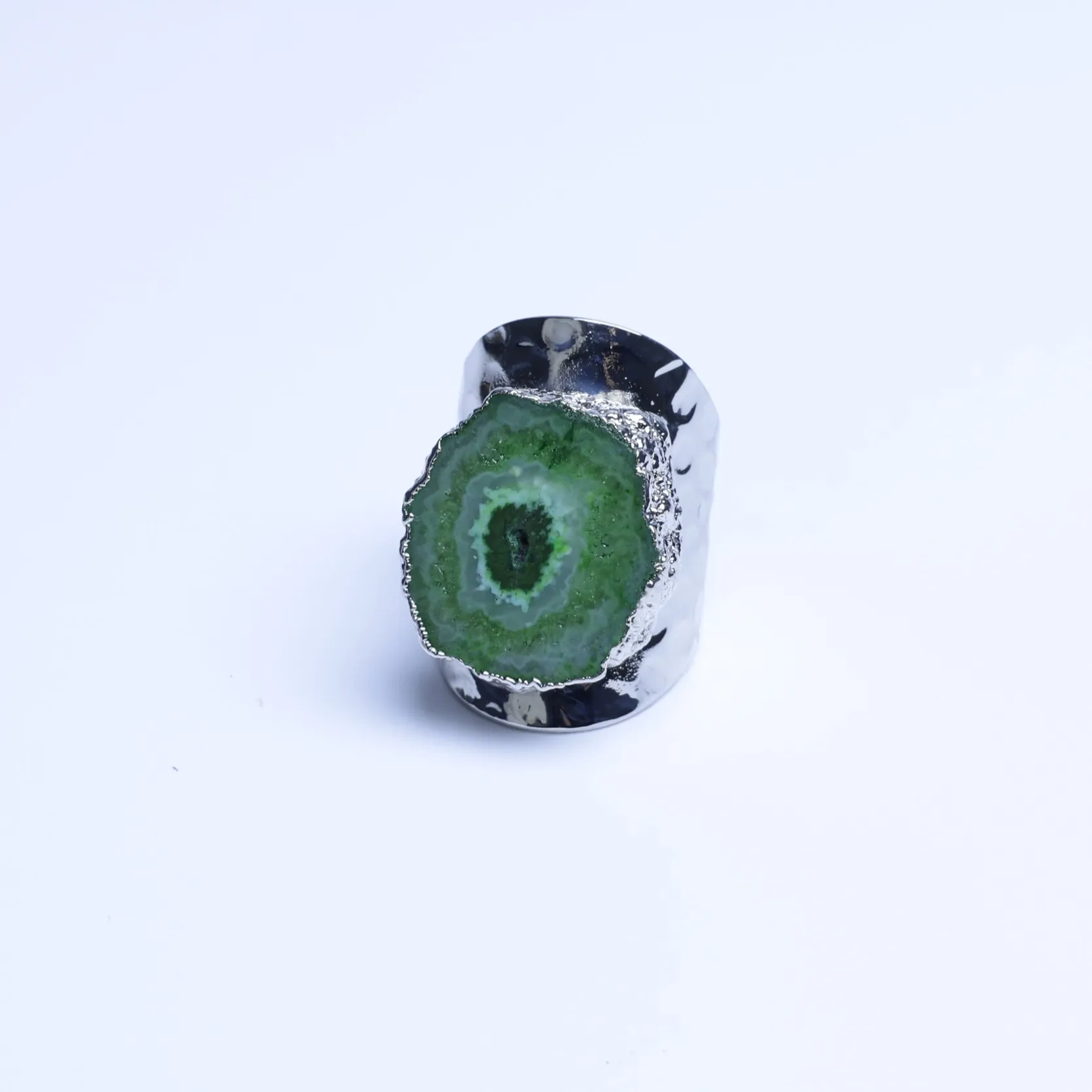 7-Color Agate Geode Druzy Slice Adjustable Statement Ring - Green
