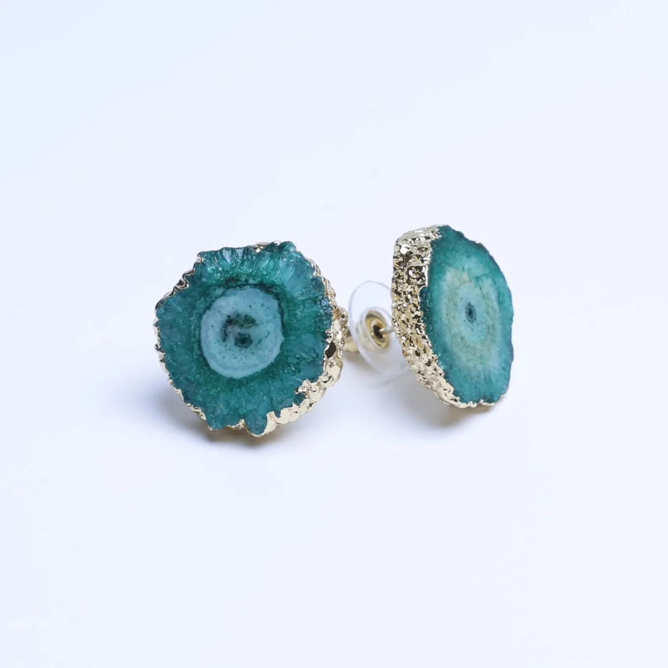 5-Color Dyed Agate Geode Slice Stud Earrings - Green