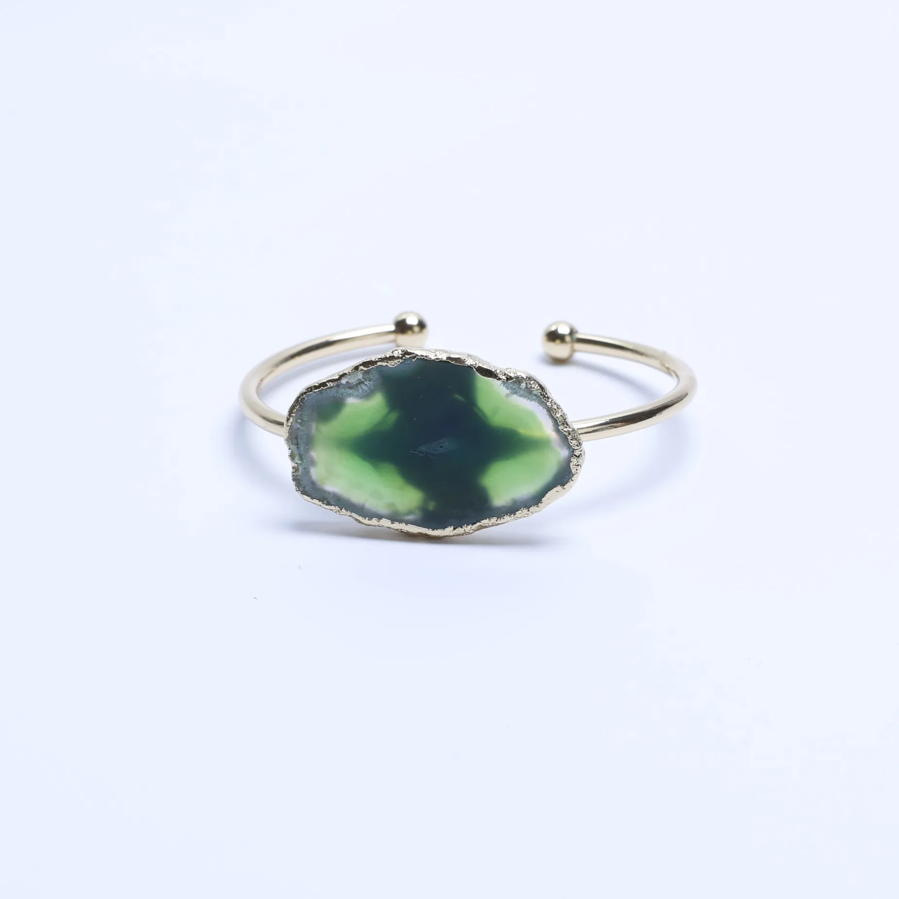 5-Color Agate Slice Adjustable Cuff Bracelet - Green