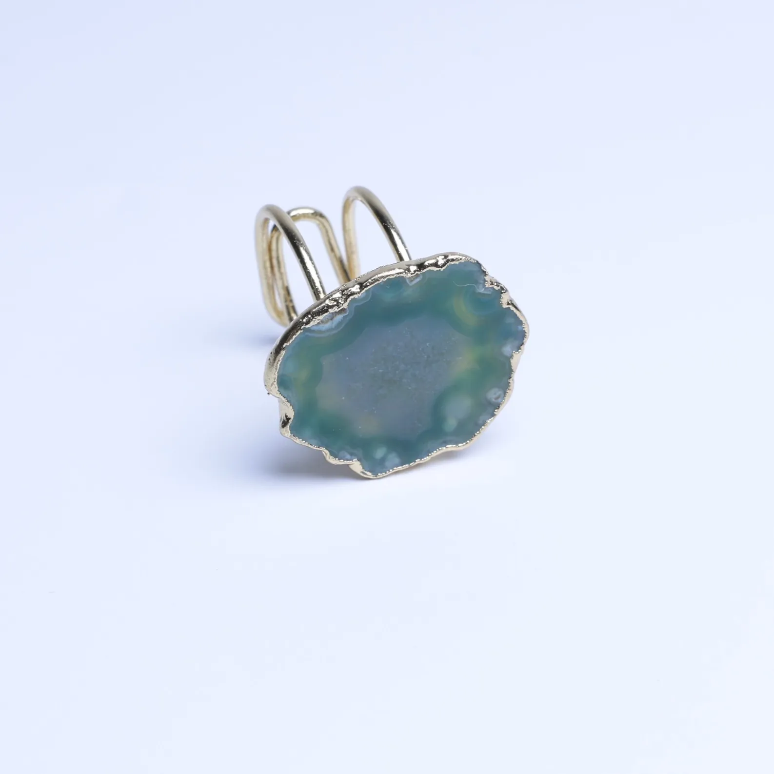5-Color Agate Slice Adjustable Ring - Green