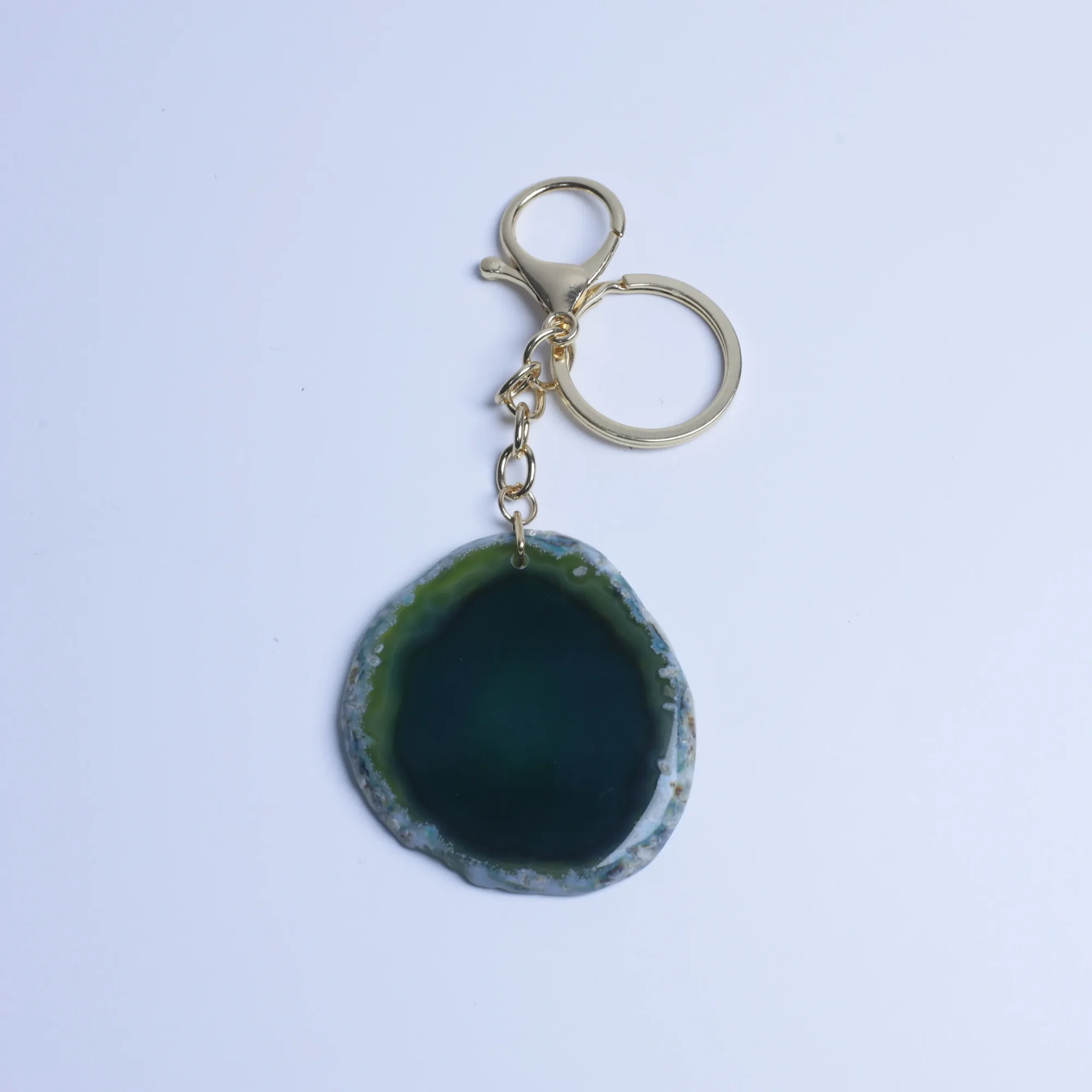 8-Color Natural Agate Slice Keychains - Green