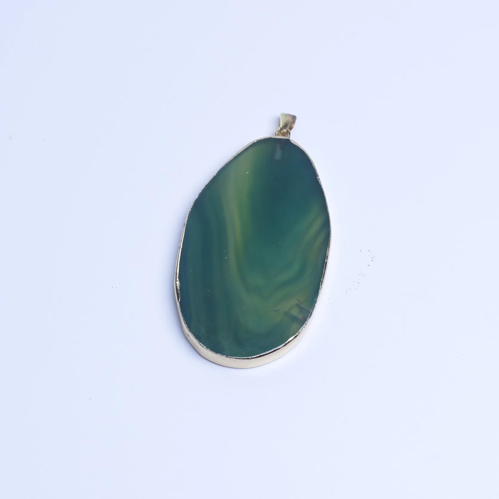 5-Color Agate Slice Pendant with Gold-Plated Edge - Green