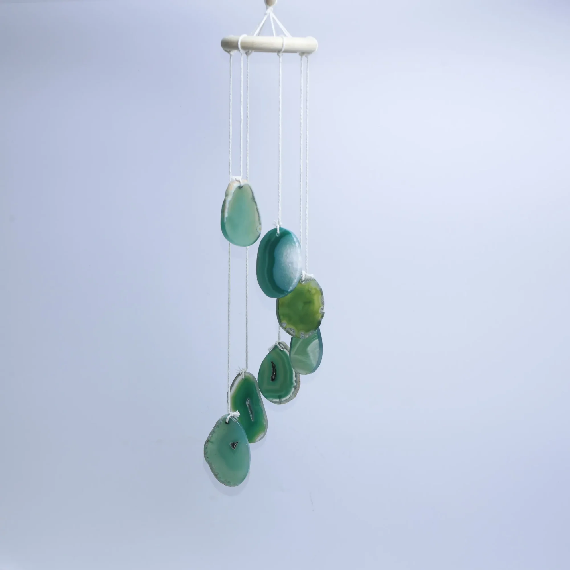 3-Color Natural Agate Slice Wind Chimes 13.8 in (7 Slices per Chime) - Green