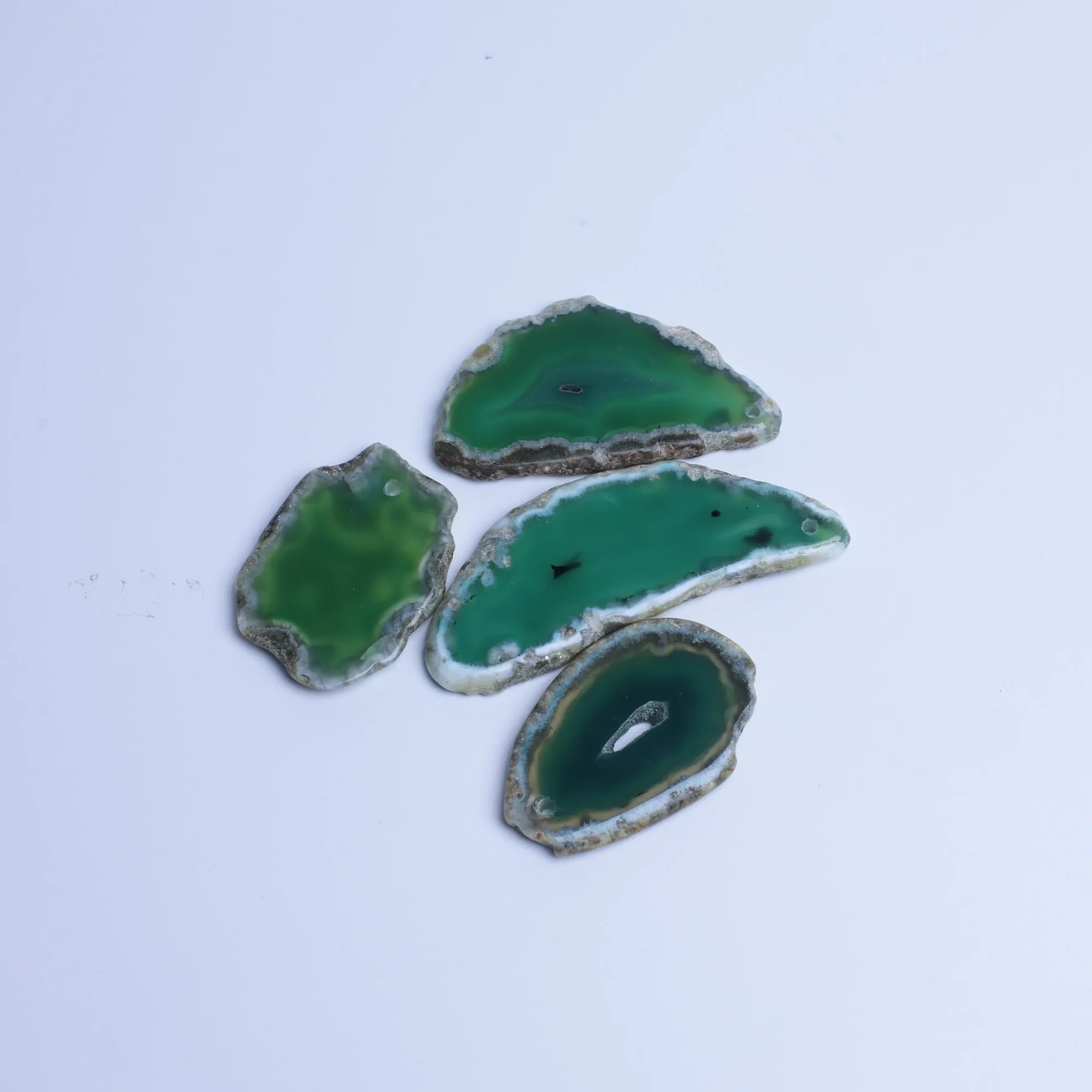 6-Color Small Drilled Agate Slice Pendants - Green