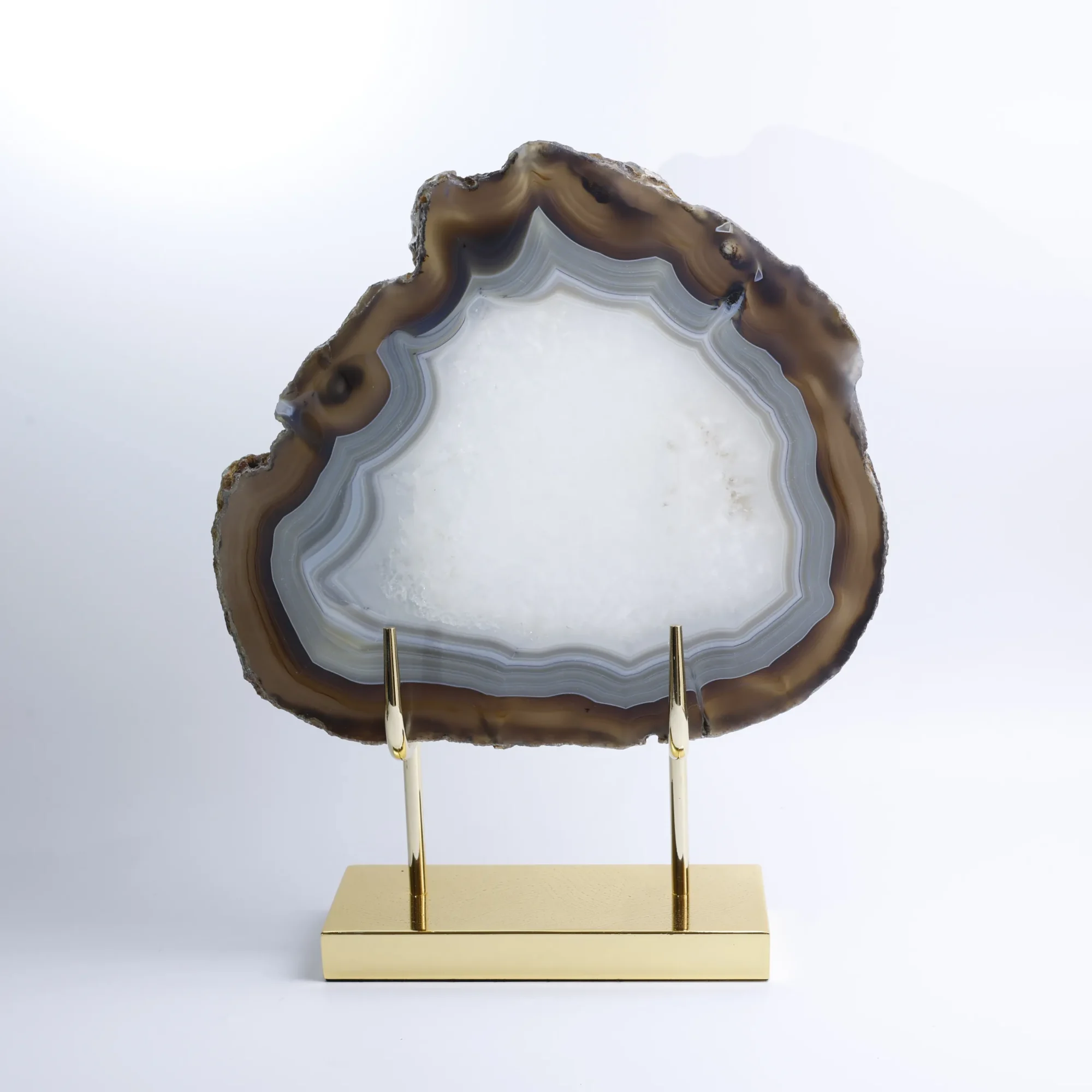 Large Natural Brazilian Agate Slice Display Specimen on Metal Stand (11 x 9.4 in)