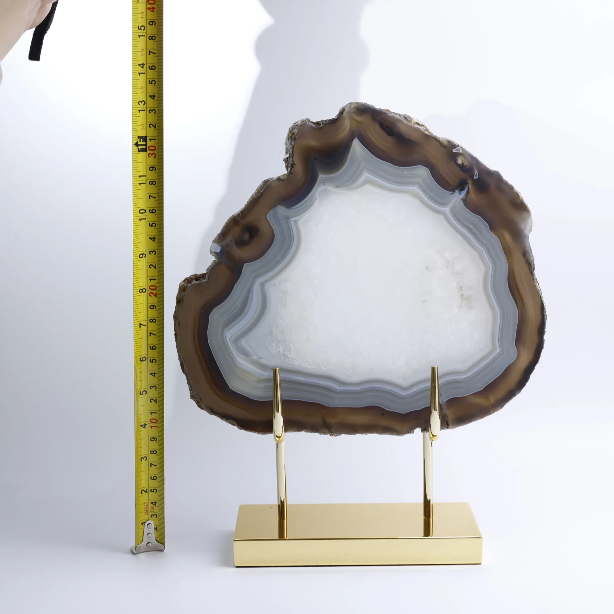 Large Natural Brazilian Agate Slice Display Specimen on Metal Stand (11 x 9.4 in) - 4