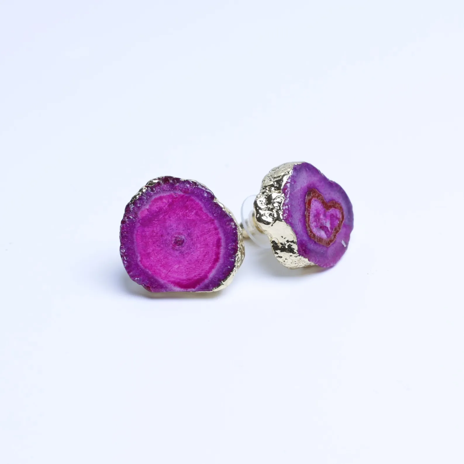 5-Color Dyed Agate Geode Slice Stud Earrings - Magenta