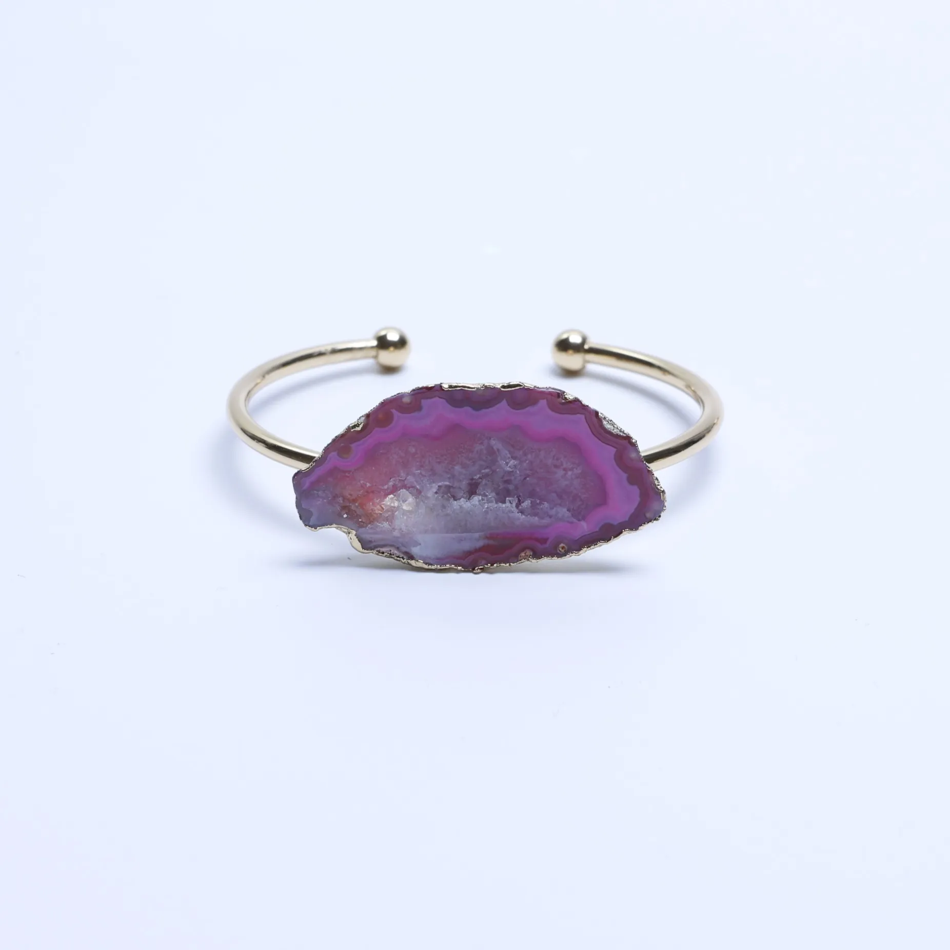 5-Color Agate Slice Adjustable Cuff Bracelet - Magenta