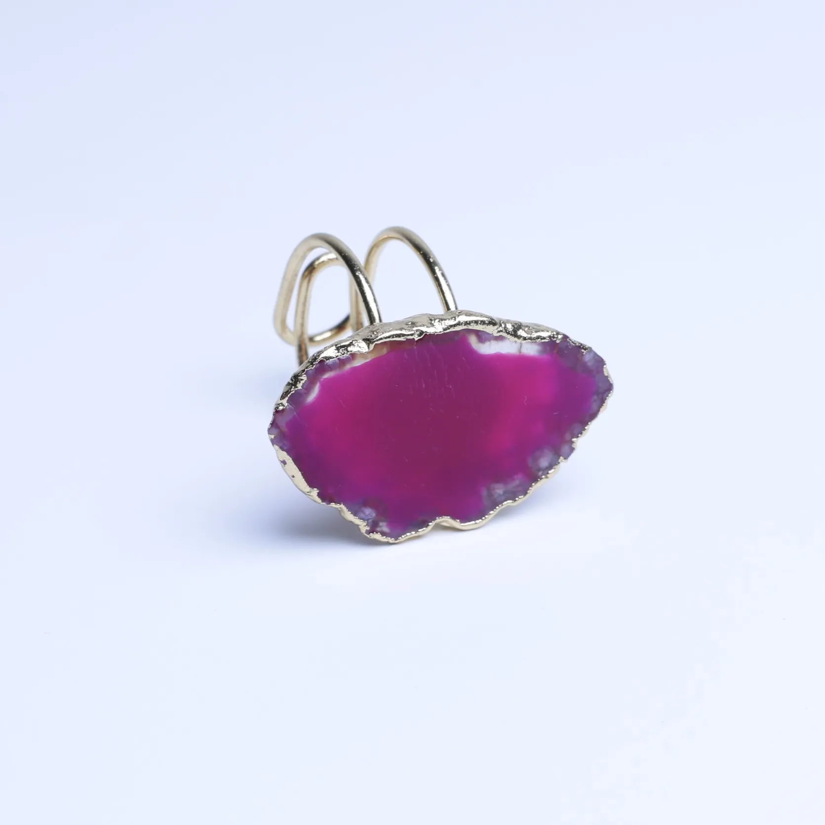 5-Color Agate Slice Adjustable Ring - Magenta