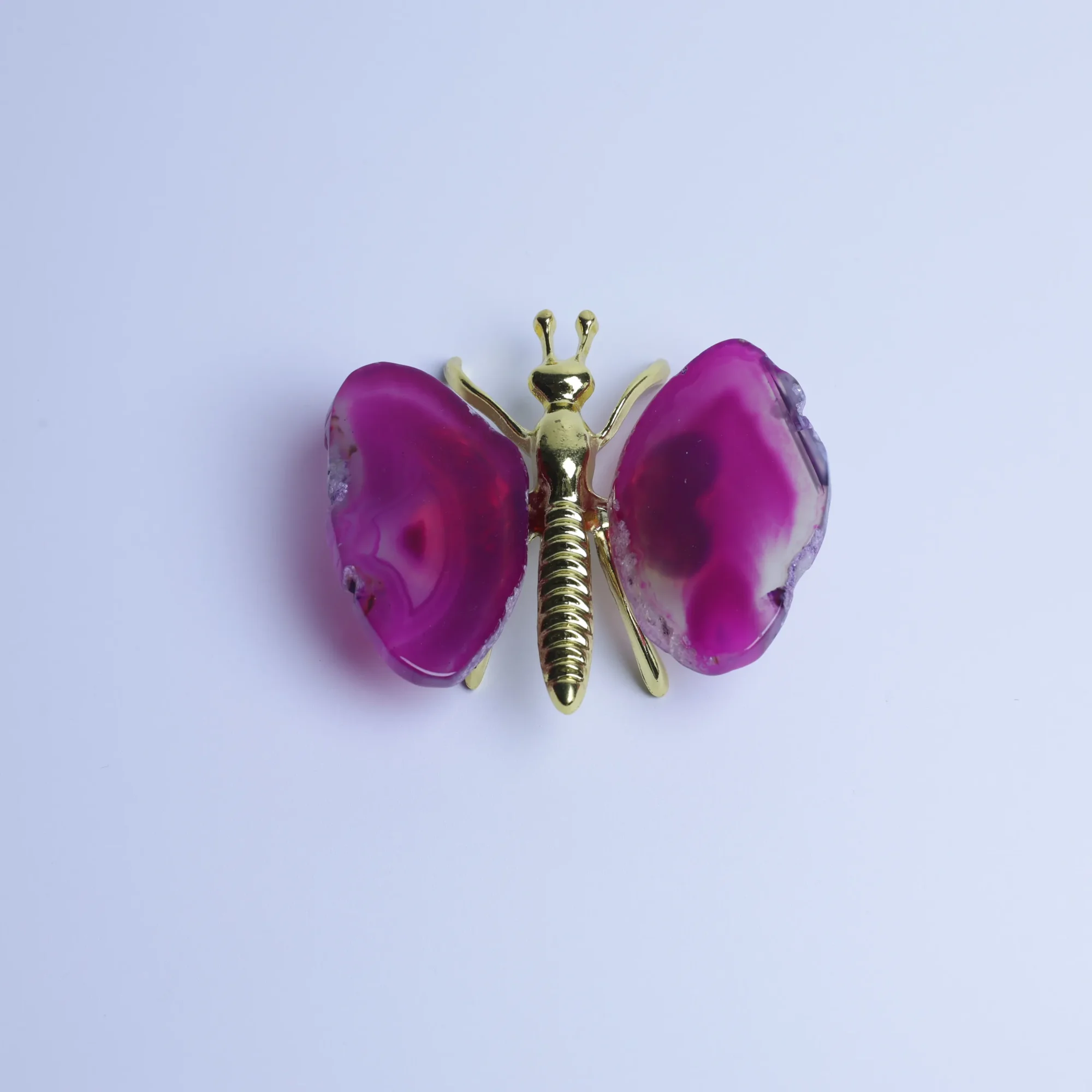 4-Color Natural Agate Slice Butterfly - Magenta