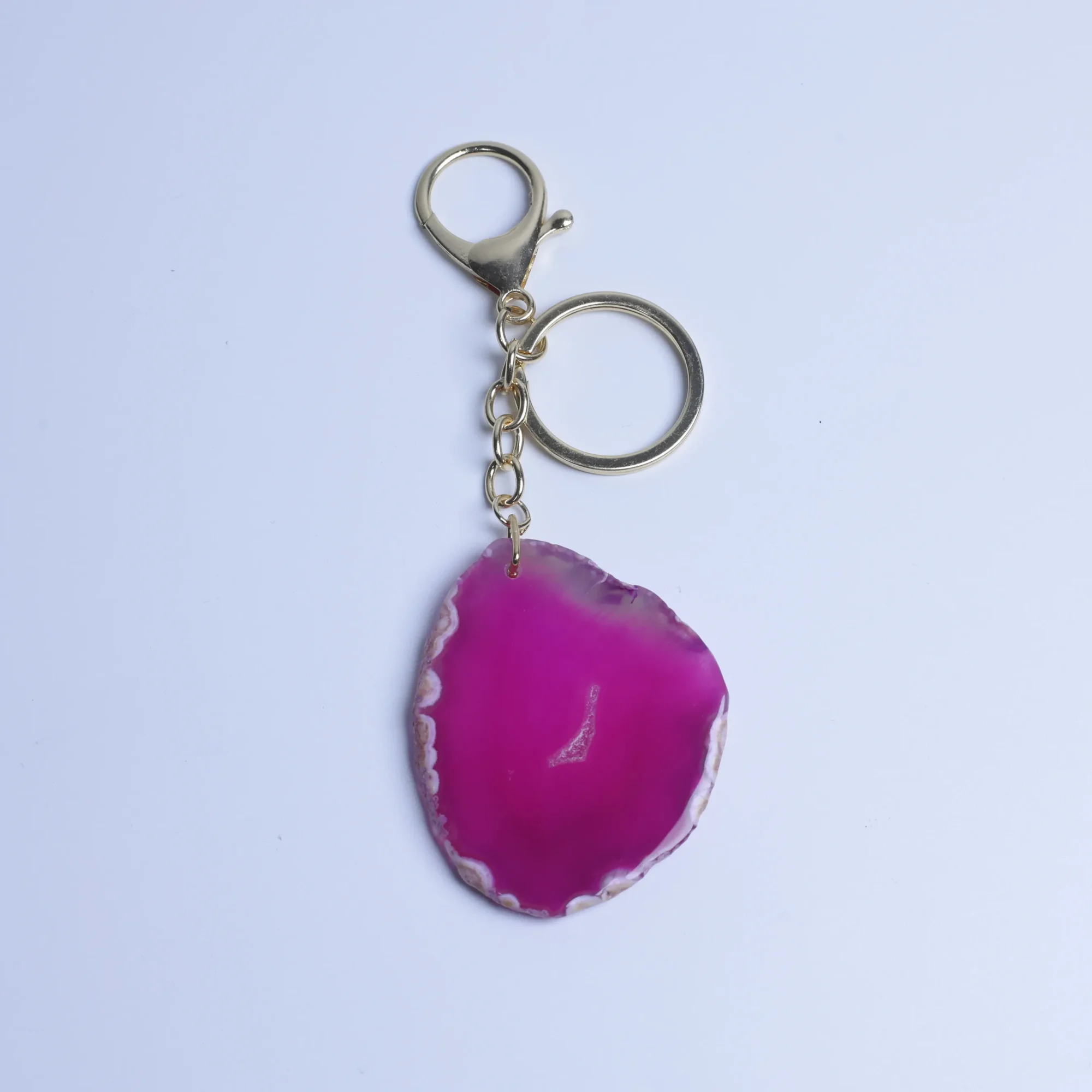 8-Color Natural Agate Slice Keychains - Magenta