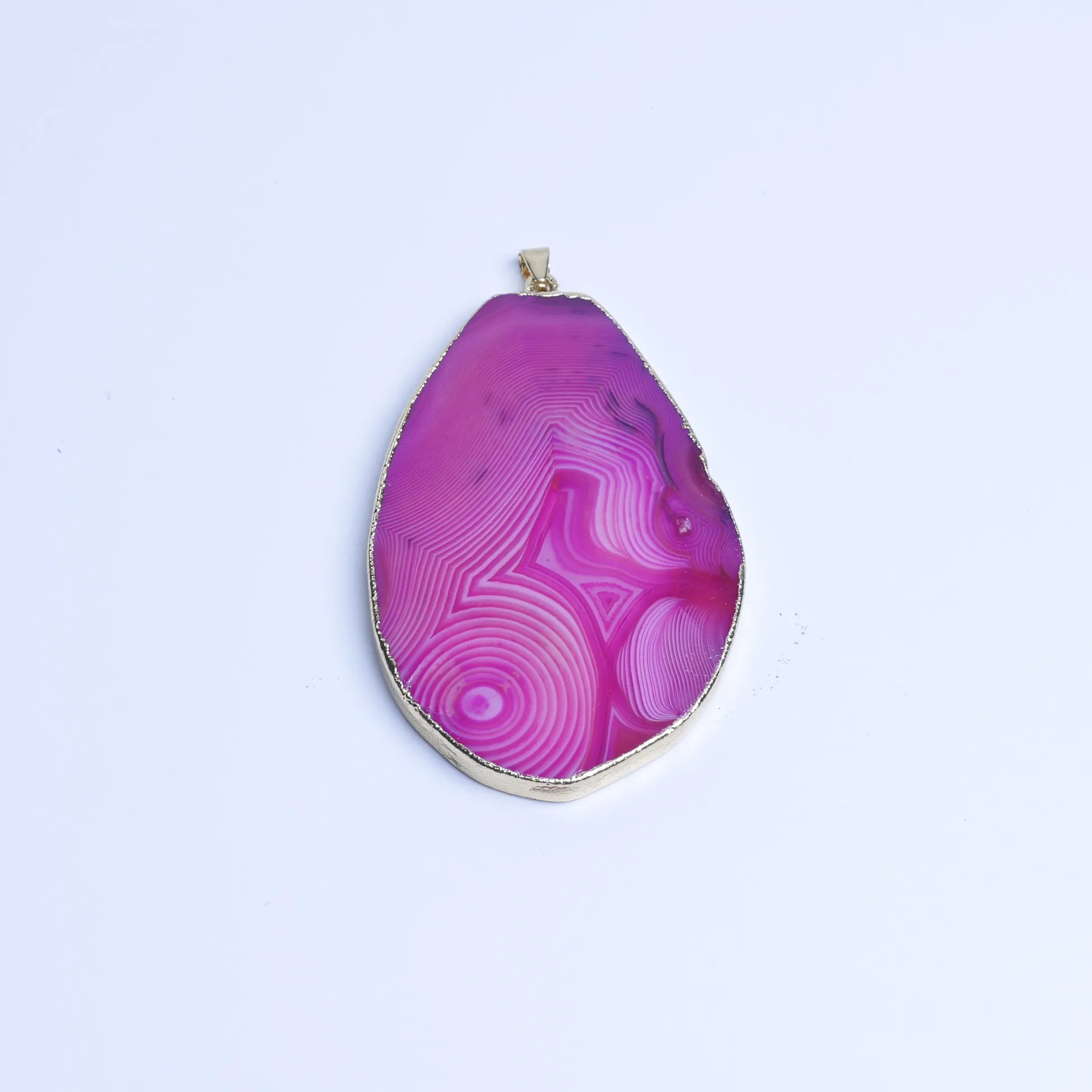 5-Color Agate Slice Pendant with Gold-Plated Edge - Magenta