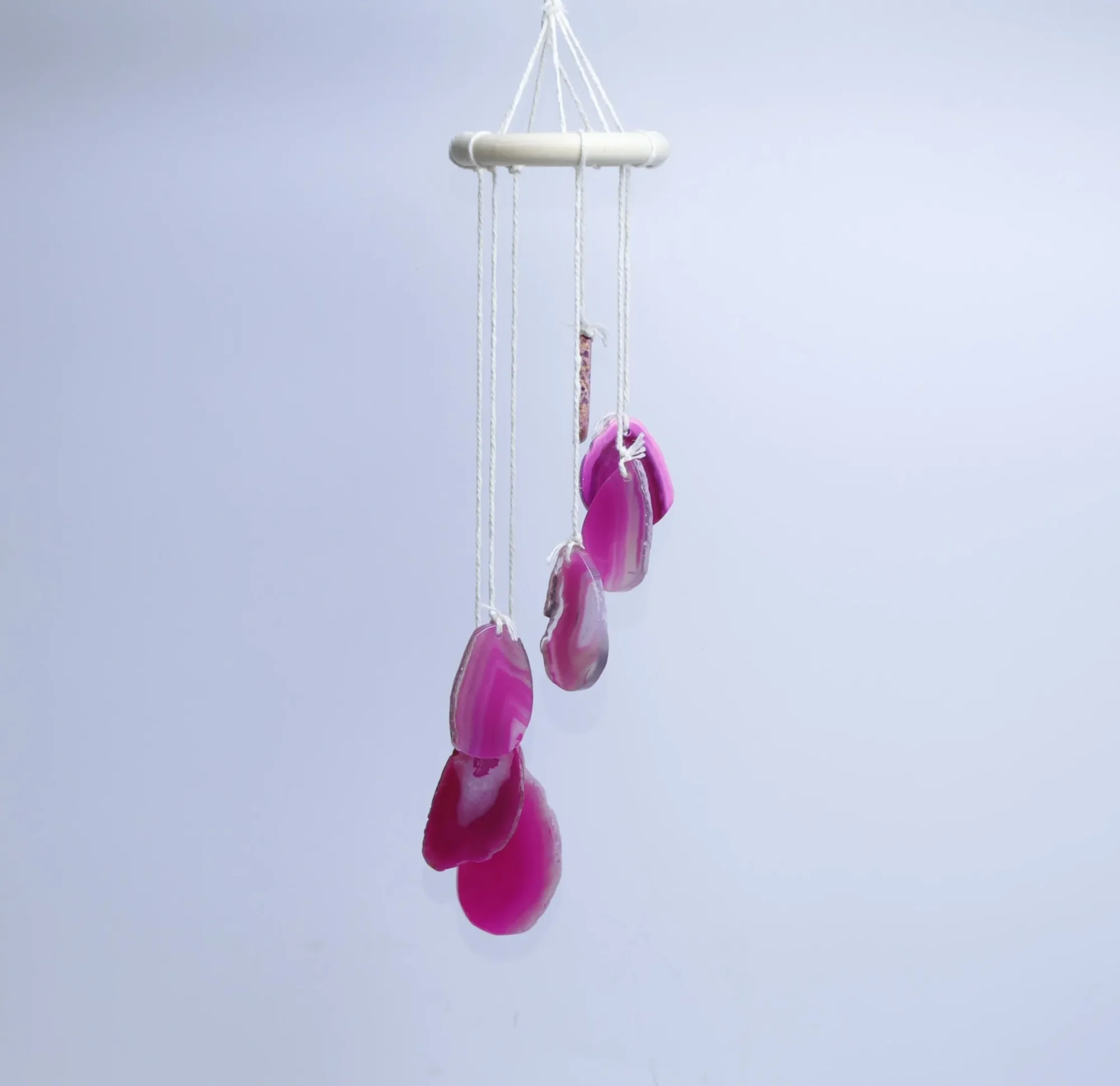 3-Color Natural Agate Slice Wind Chimes 13.8 in (7 Slices per Chime) - Magenta