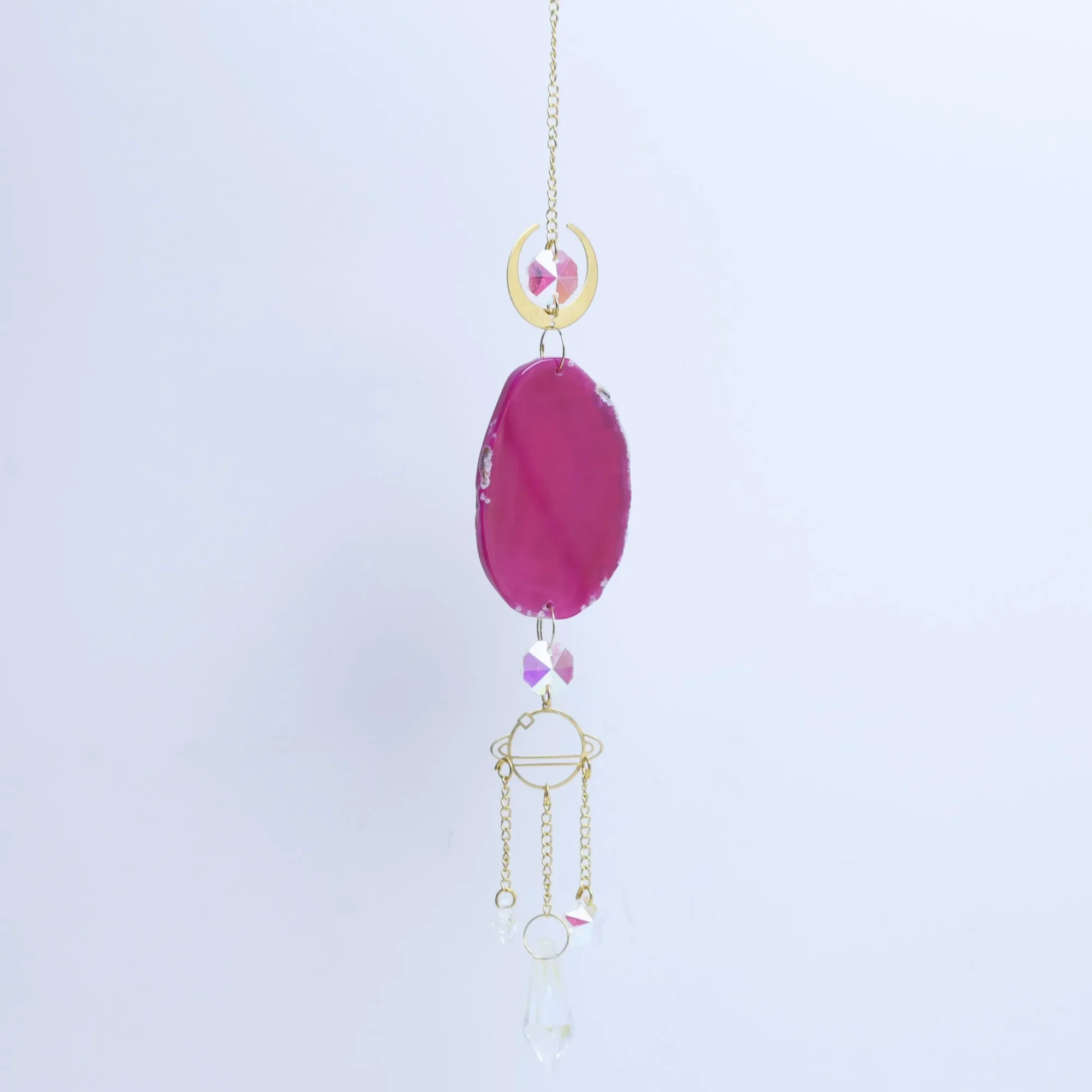 5-Color Single Agate Slice Celestial Crystal Wind Chimes 15.7 in - Magenta