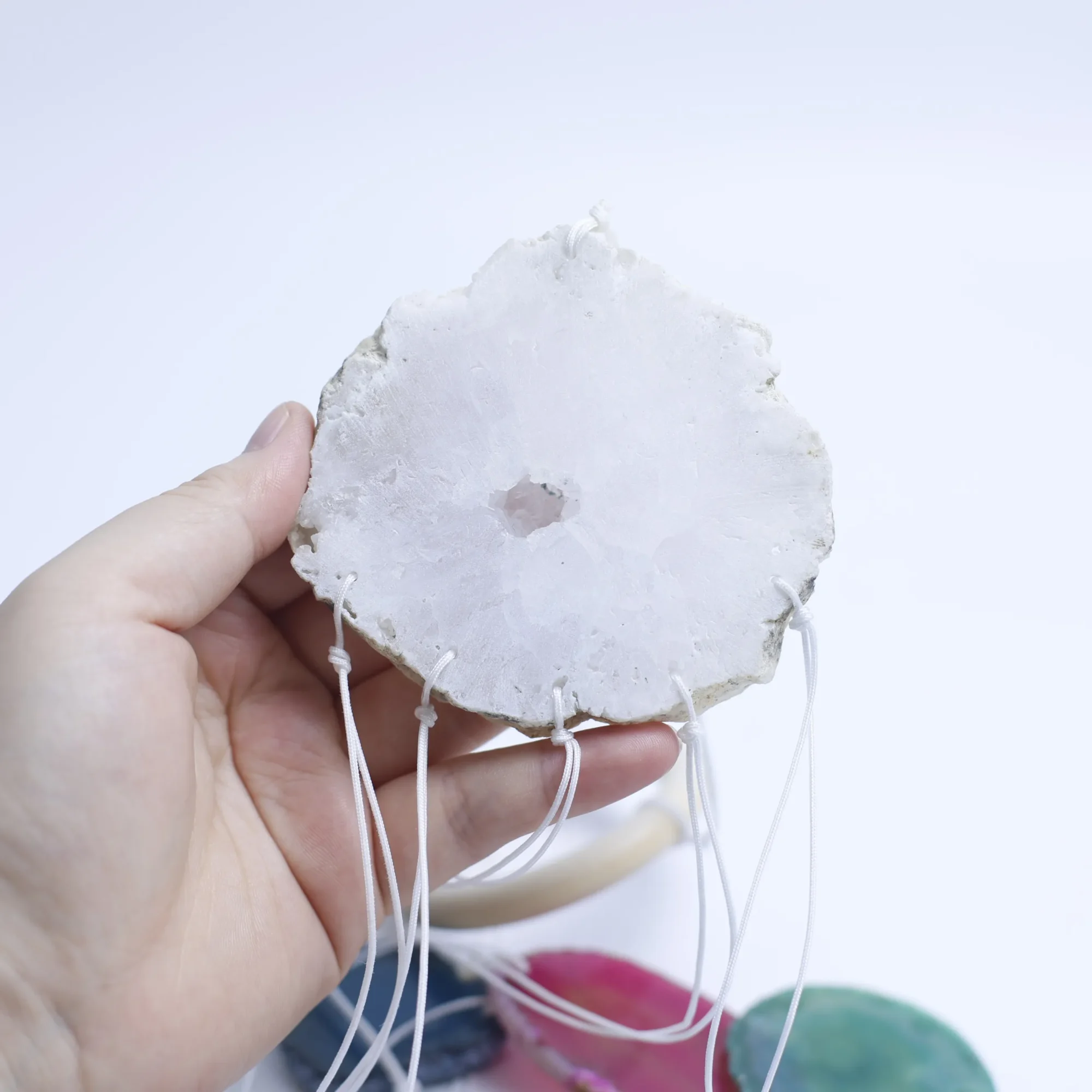 Natural Agate Geode Cloud Wind Chime 23.6 in (5 Slices per Chime) - 1