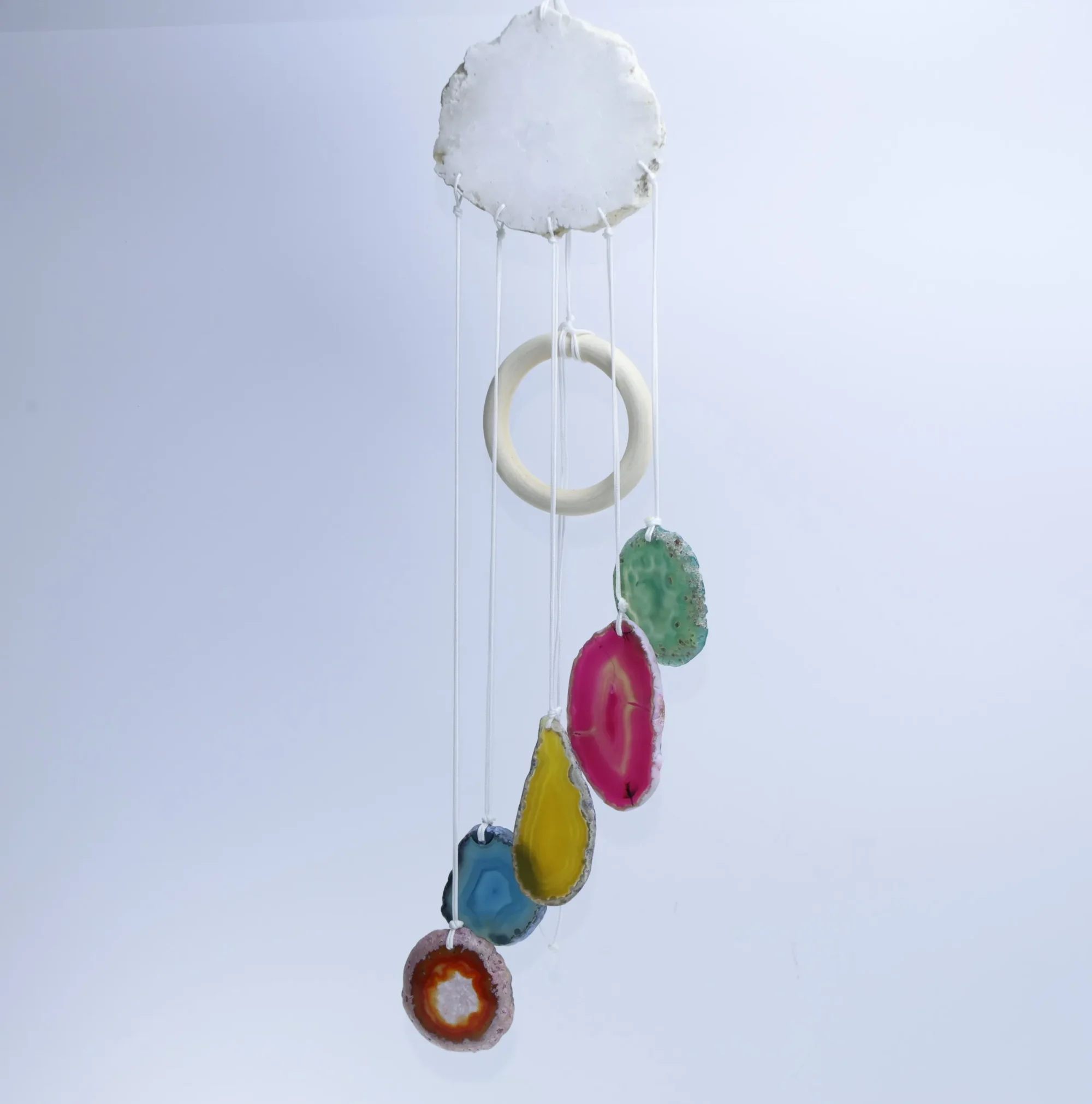 Natural Agate Geode Cloud Wind Chime 23.6 in (5 Slices per Chime) - 2