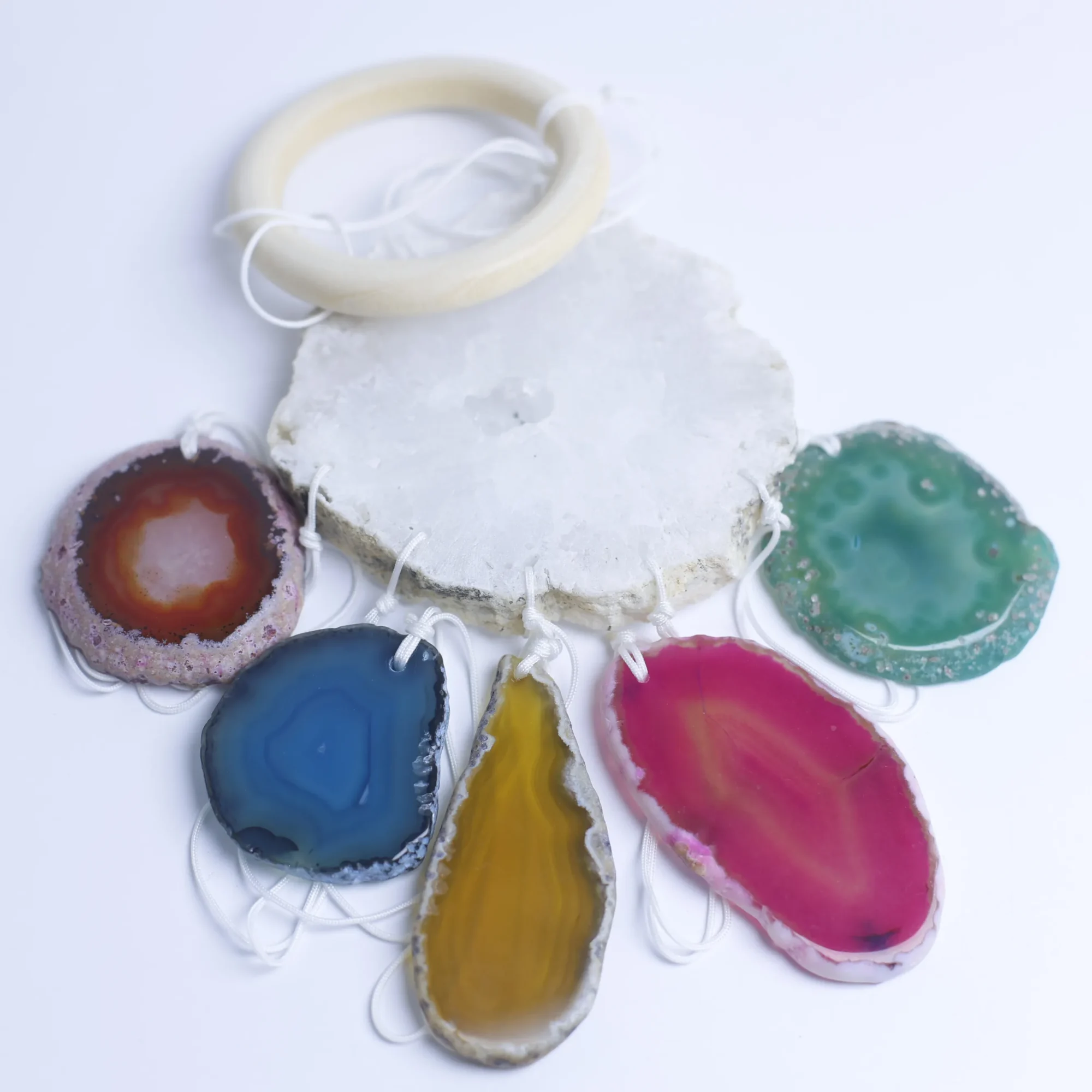 Natural Agate Geode Cloud Wind Chime 23.6 in (5 Slices per Chime)