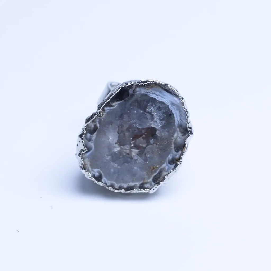 Natural Brazilian Agate Geode Druzy Adjustable Ring - 3