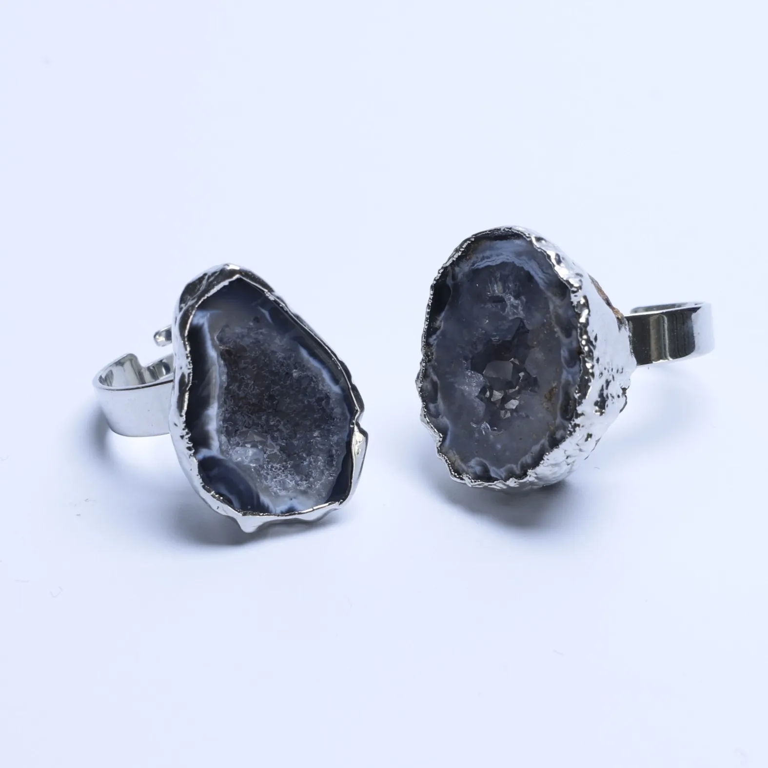 Natural Brazilian Agate Geode Druzy Adjustable Ring