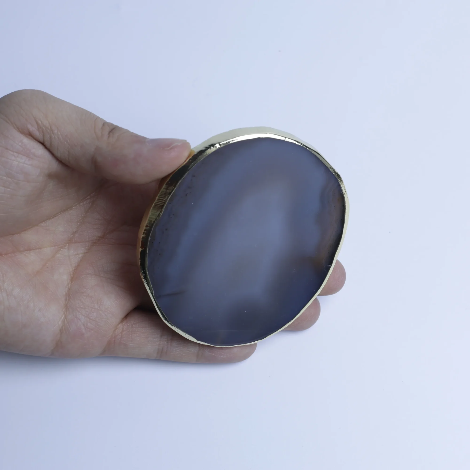 Natural Brazilian Agate Slice Coasters with Gold-Plated Edge (3.1-3.5 in) - 1