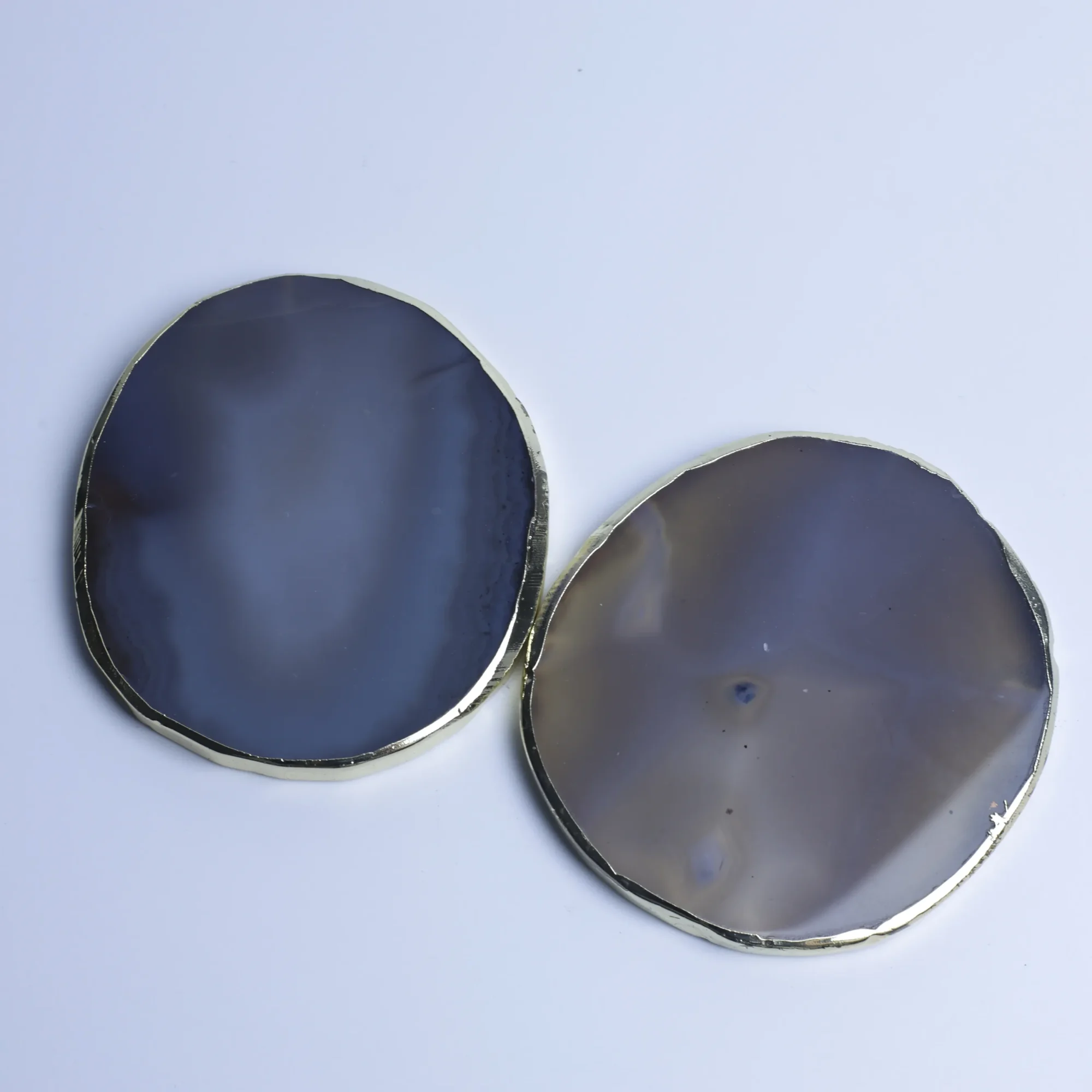 Natural Brazilian Agate Slice Coasters with Gold-Plated Edge (3.1-3.5 in)