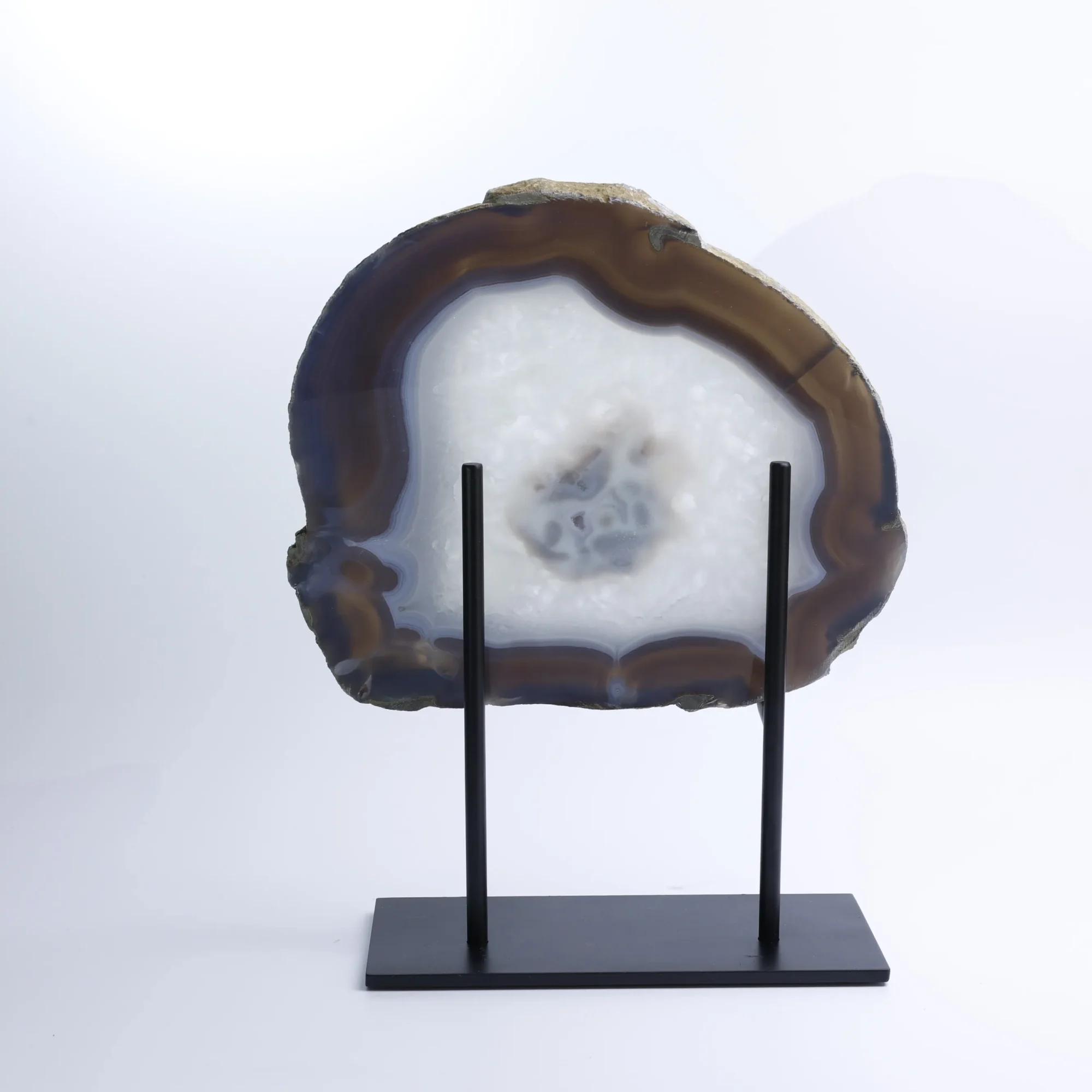 Natural Brazilian Agate Slice Display Specimen on Metal Stand 9.4 x 8.7 in - 1