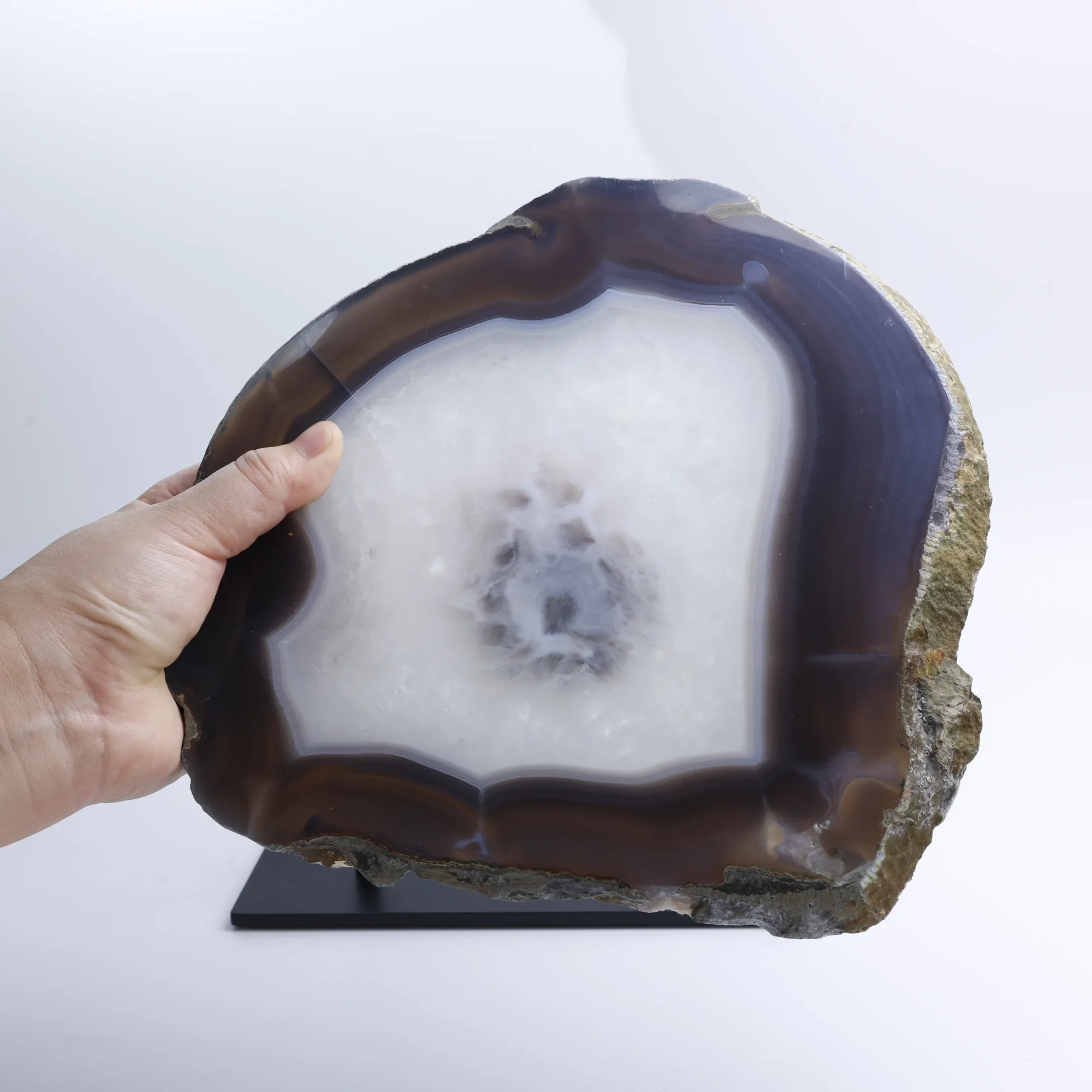 Natural Brazilian Agate Slice Display Specimen on Metal Stand 9.4 x 8.7 in - 2