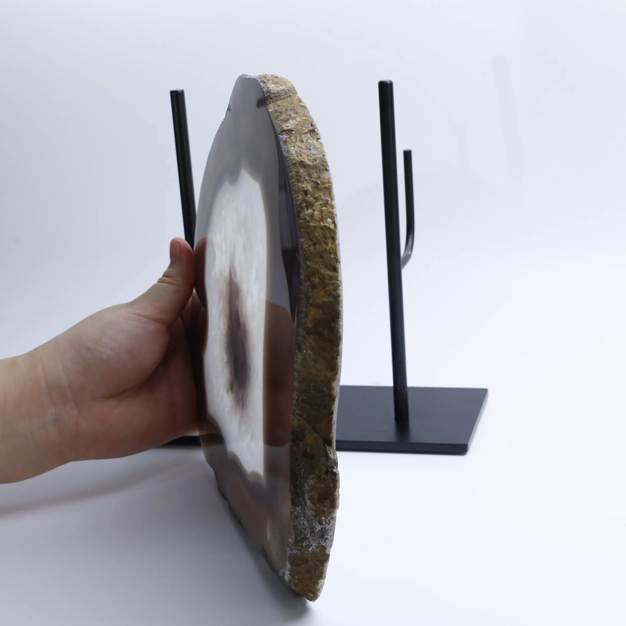 Natural Brazilian Agate Slice Display Specimen on Metal Stand 9.4 x 8.7 in - 3