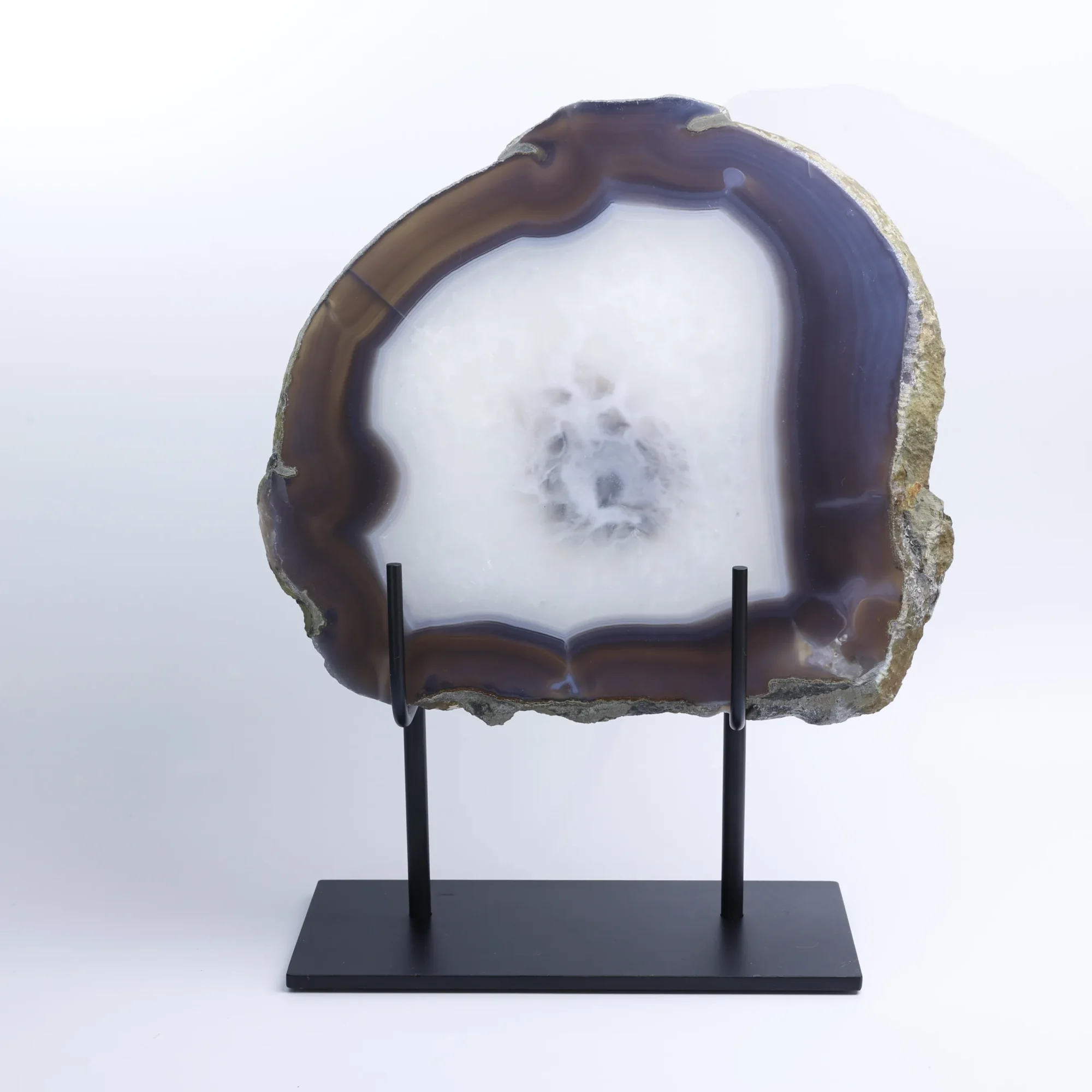 Natural Brazilian Agate Slice Display Specimen on Metal Stand 9.4 x 8.7 in