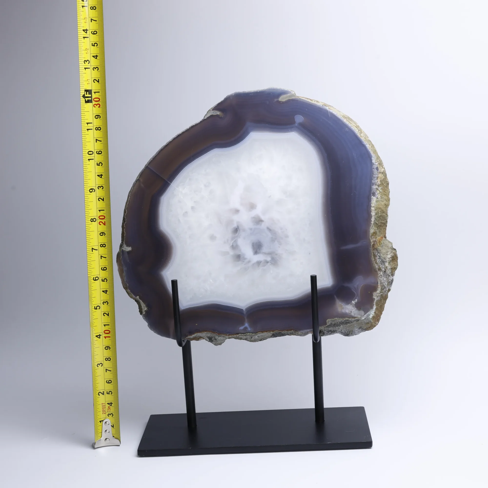 Natural Brazilian Agate Slice Display Specimen on Metal Stand 9.4 x 8.7 in - 4