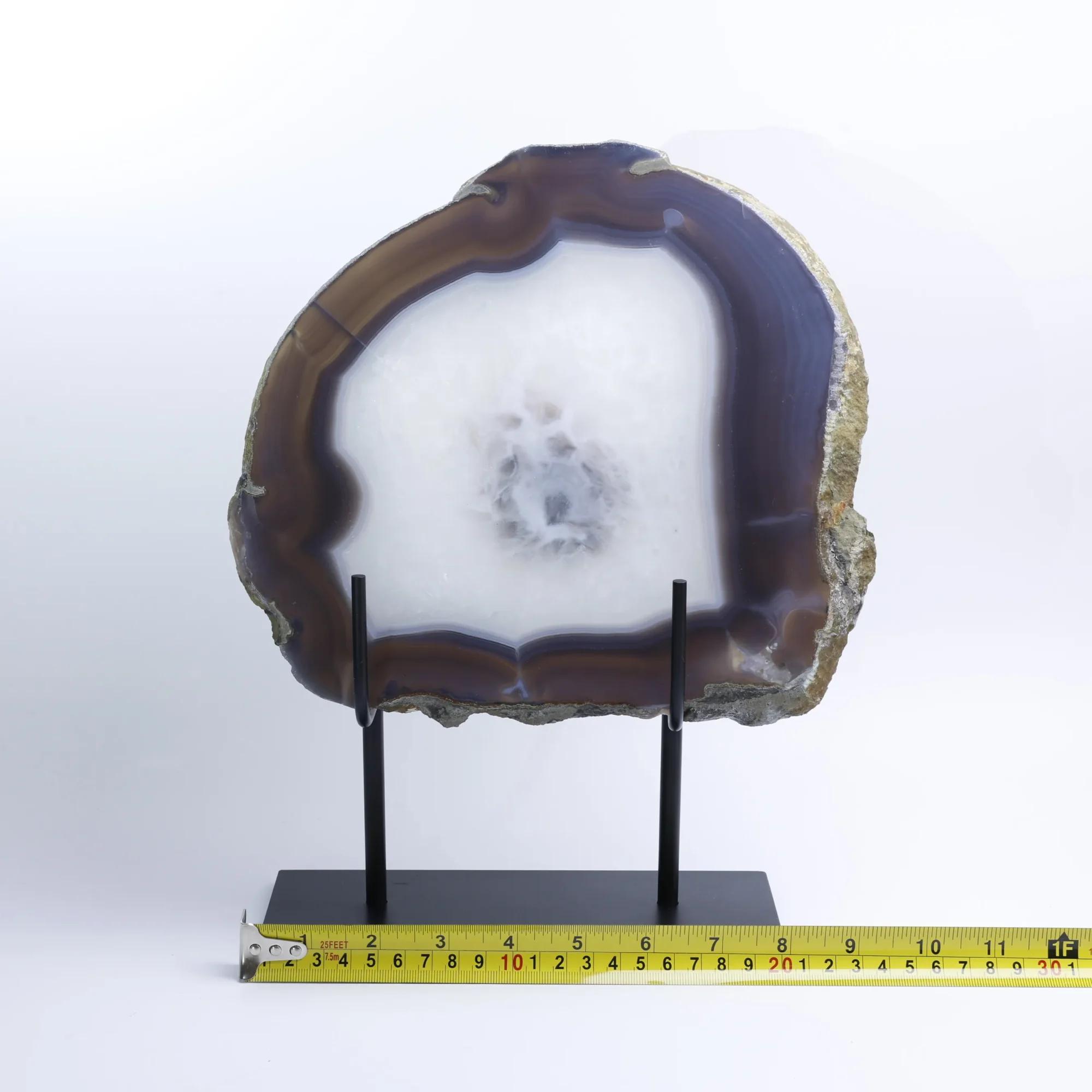 Natural Brazilian Agate Slice Display Specimen on Metal Stand 9.4 x 8.7 in - 5