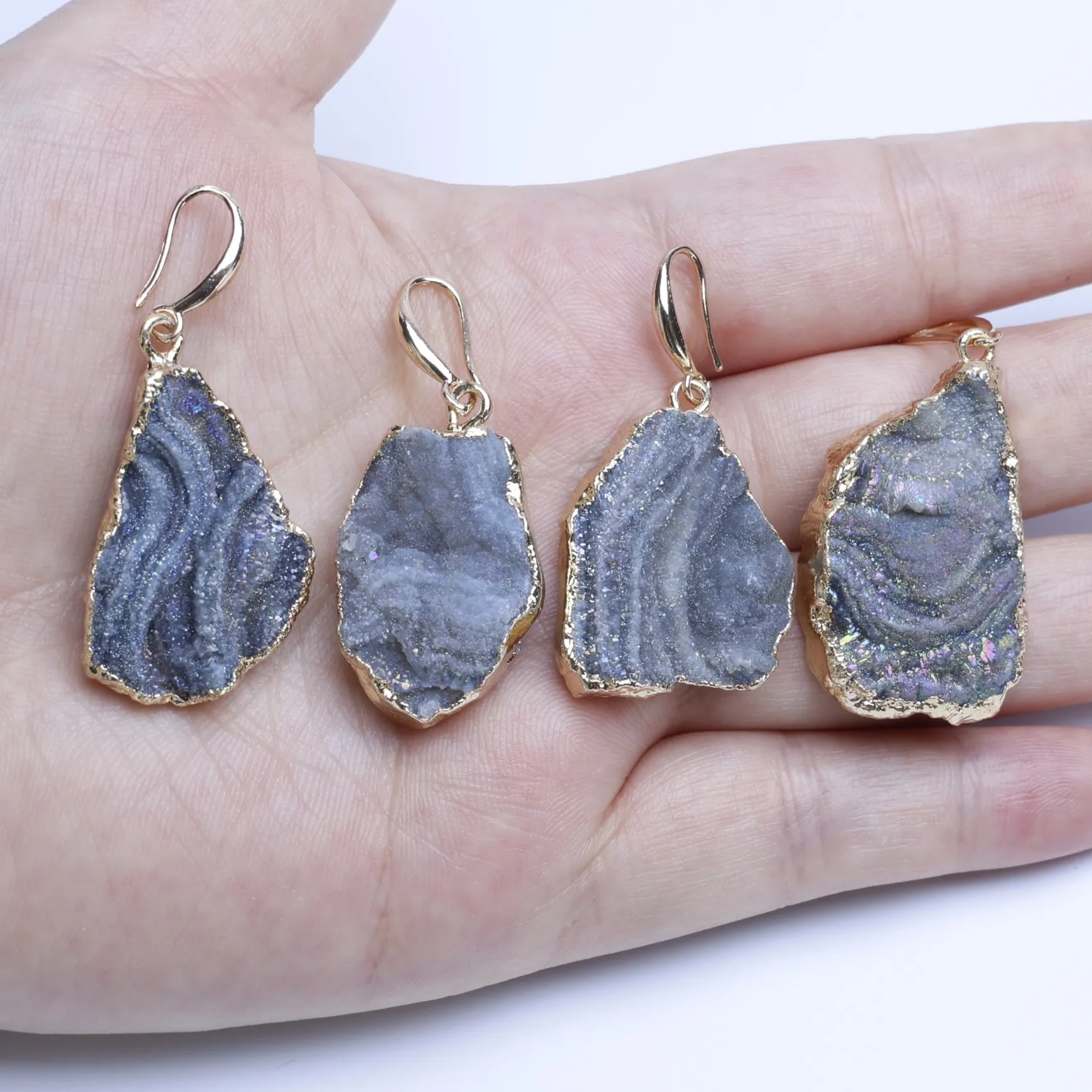 Natural Brazilian Agate Slice Drop Earrings - 1