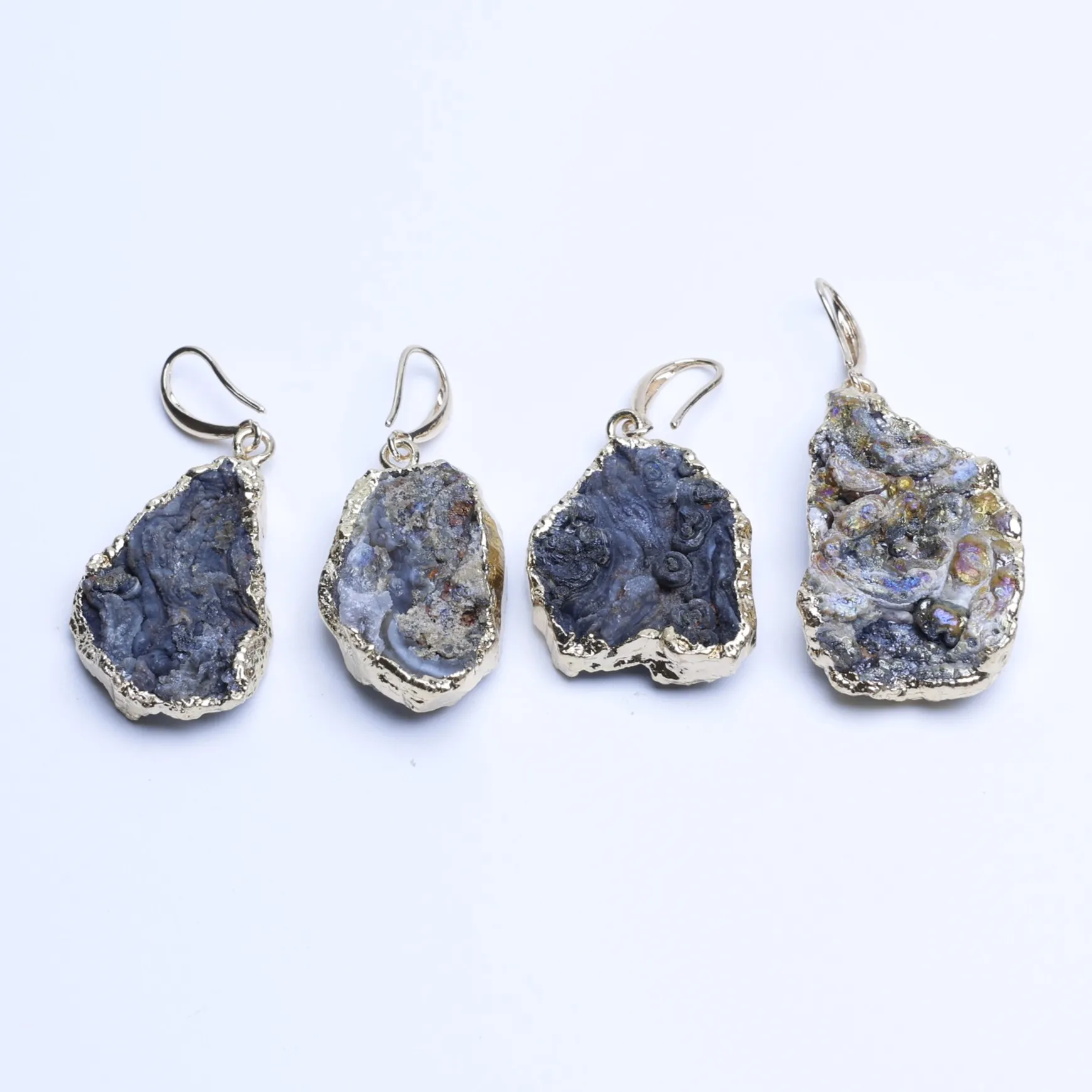 Natural Brazilian Agate Slice Drop Earrings - 2