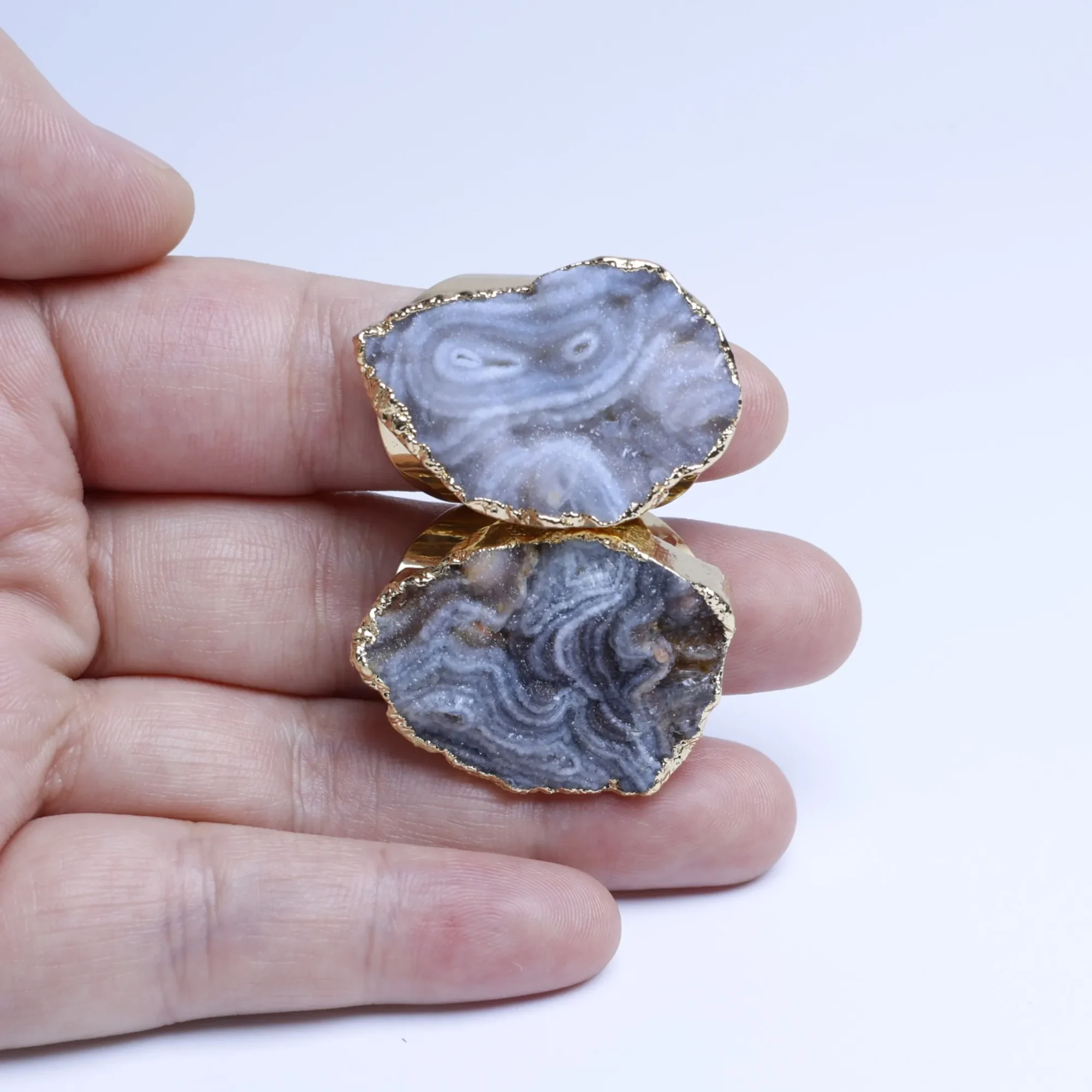 Natural Brazilian Druzy Agate Slice Adjustable Ring - 1