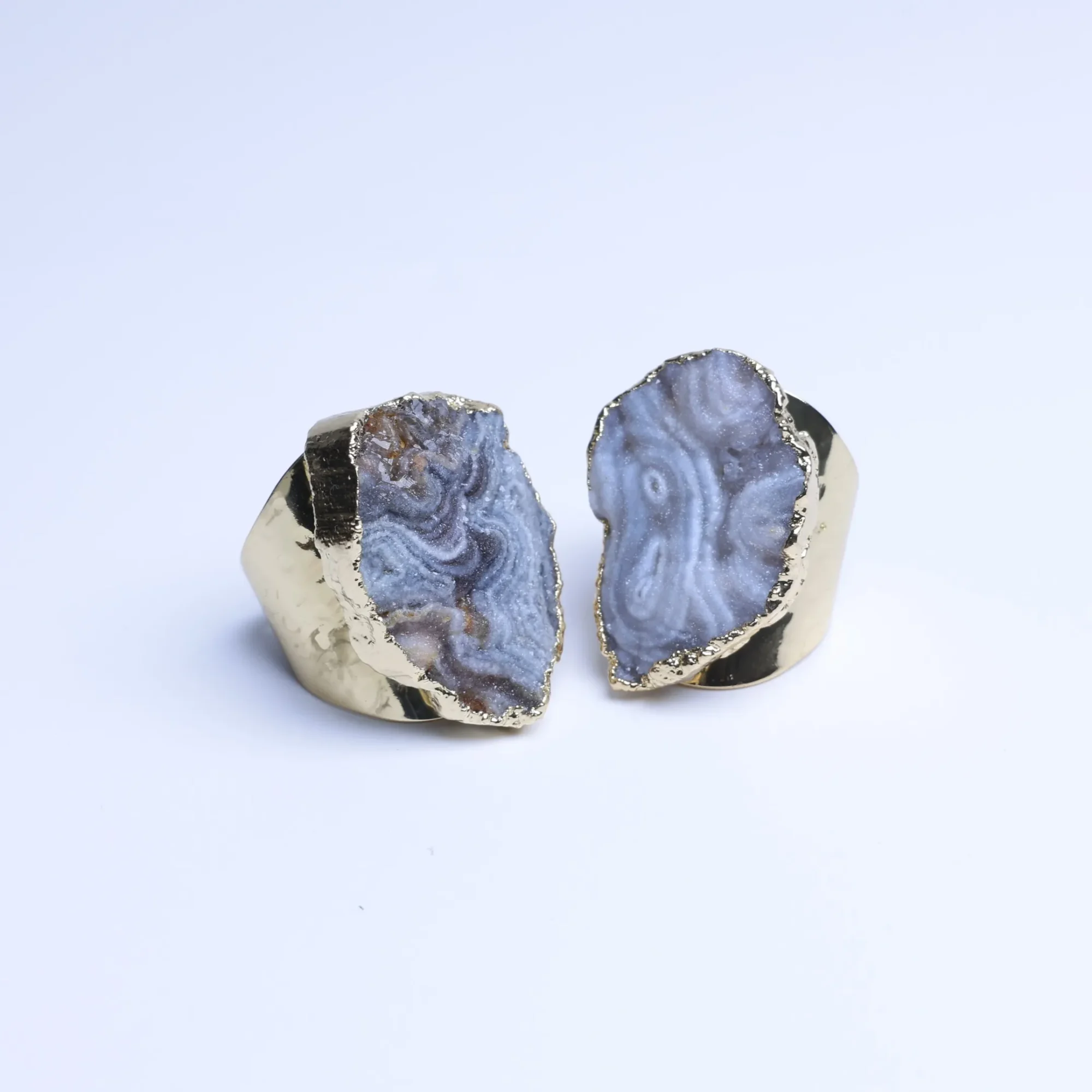 Natural Brazilian Druzy Agate Slice Adjustable Ring