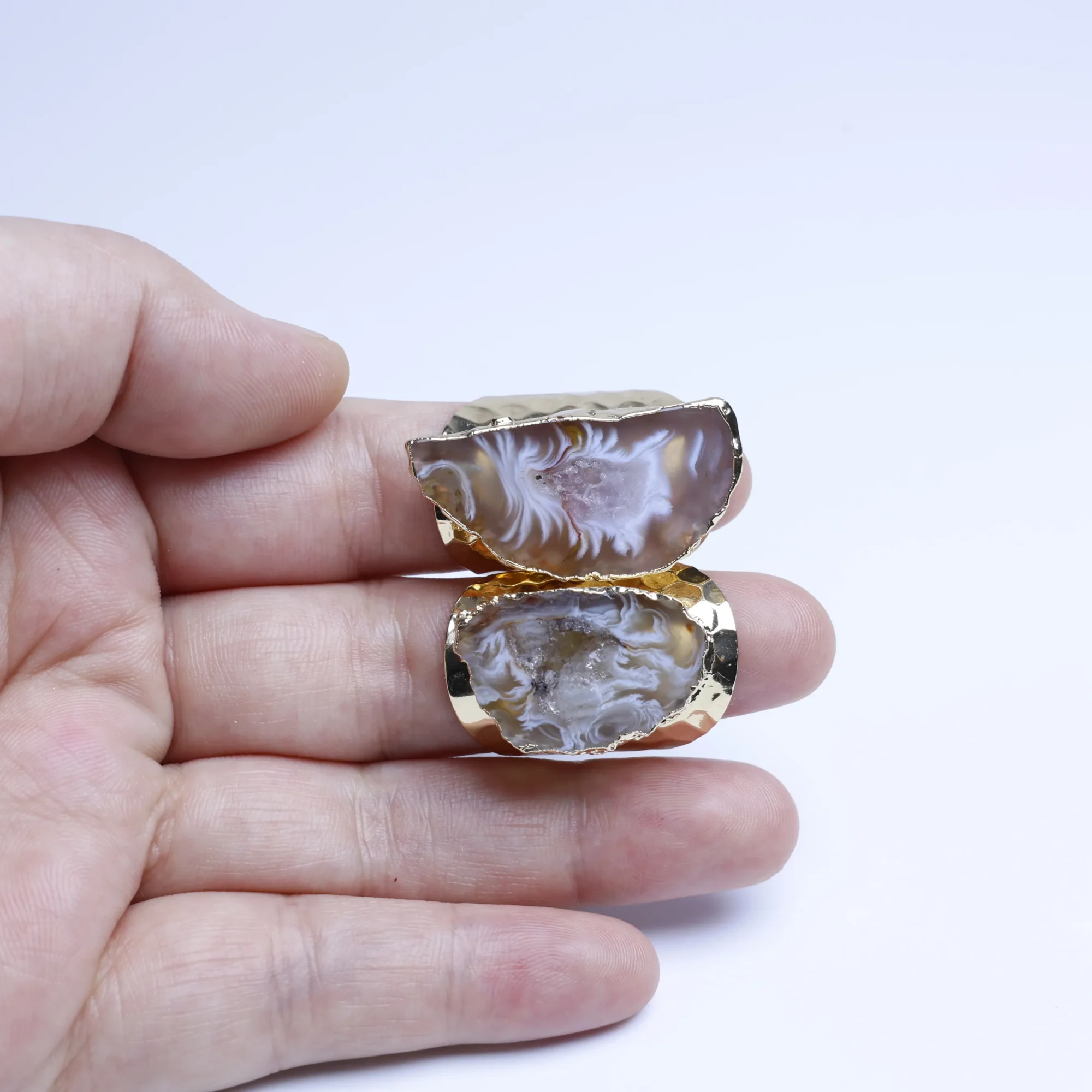 Natural Brazilian Geode Druzy Agate Slice Adjustable Ring - 1