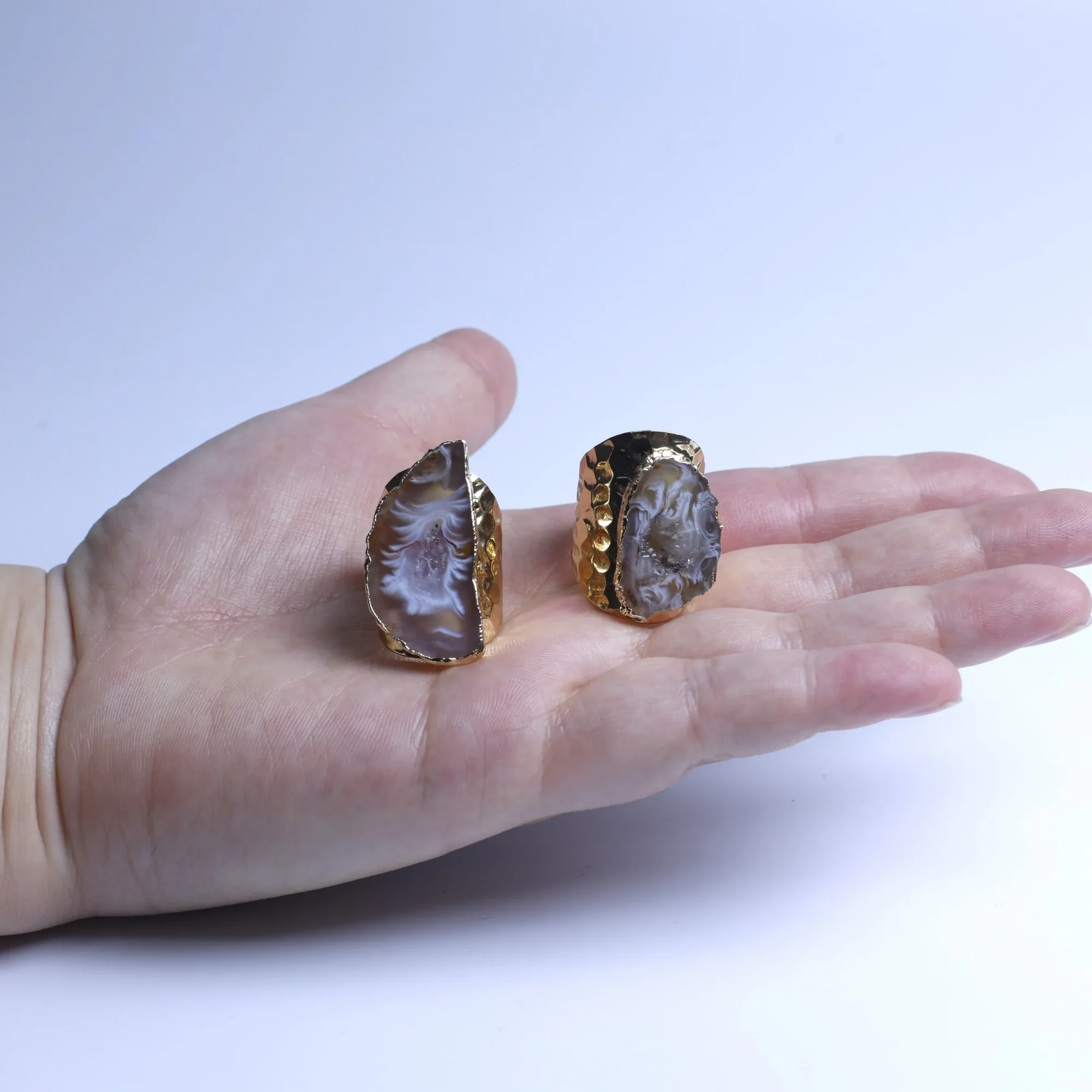 Natural Brazilian Geode Druzy Agate Slice Adjustable Ring - 2