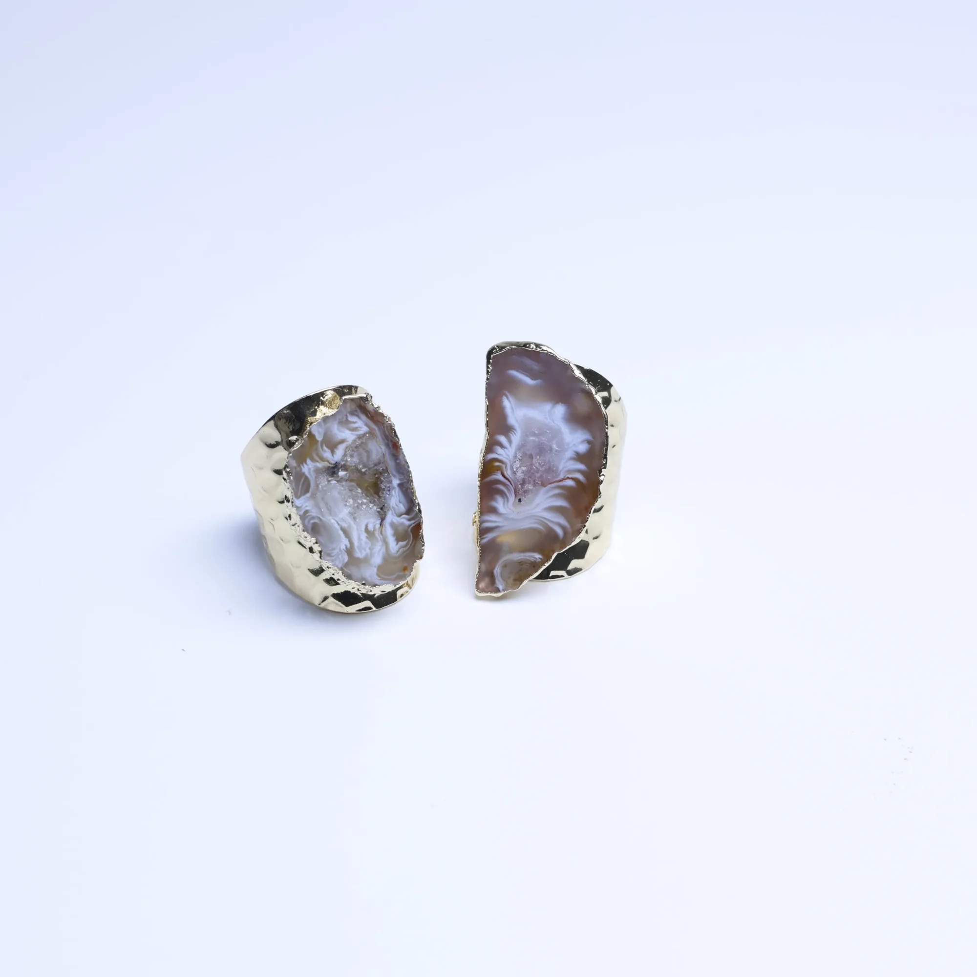 Natural Brazilian Geode Druzy Agate Slice Adjustable Ring