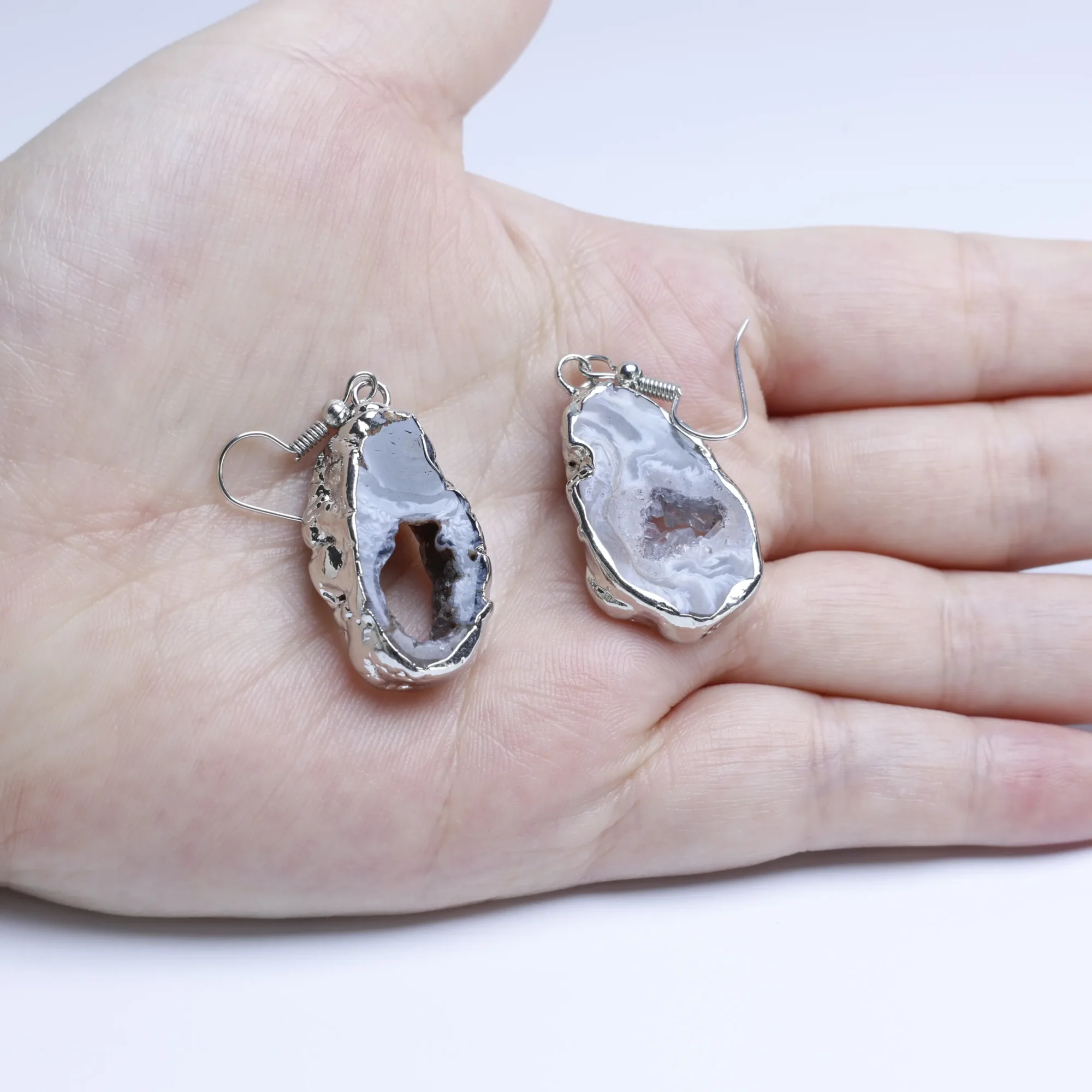 Agate Geode Druzy Slice Drop Earrings - 1