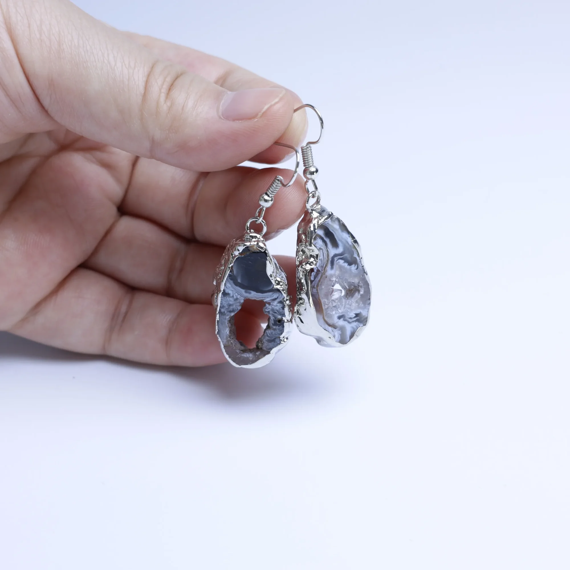 Agate Geode Druzy Slice Drop Earrings - 2