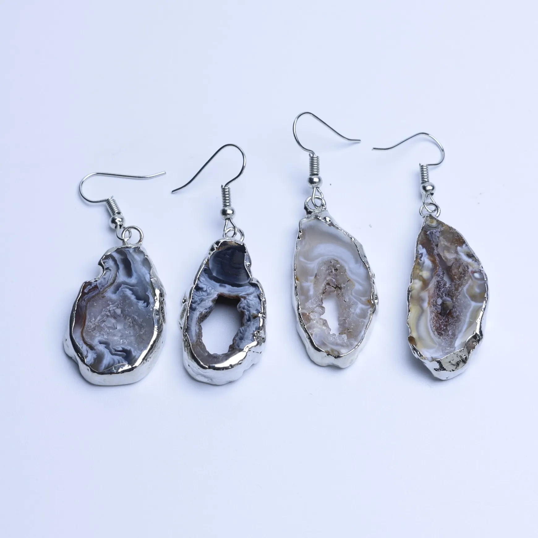 Agate Geode Druzy Slice Drop Earrings
