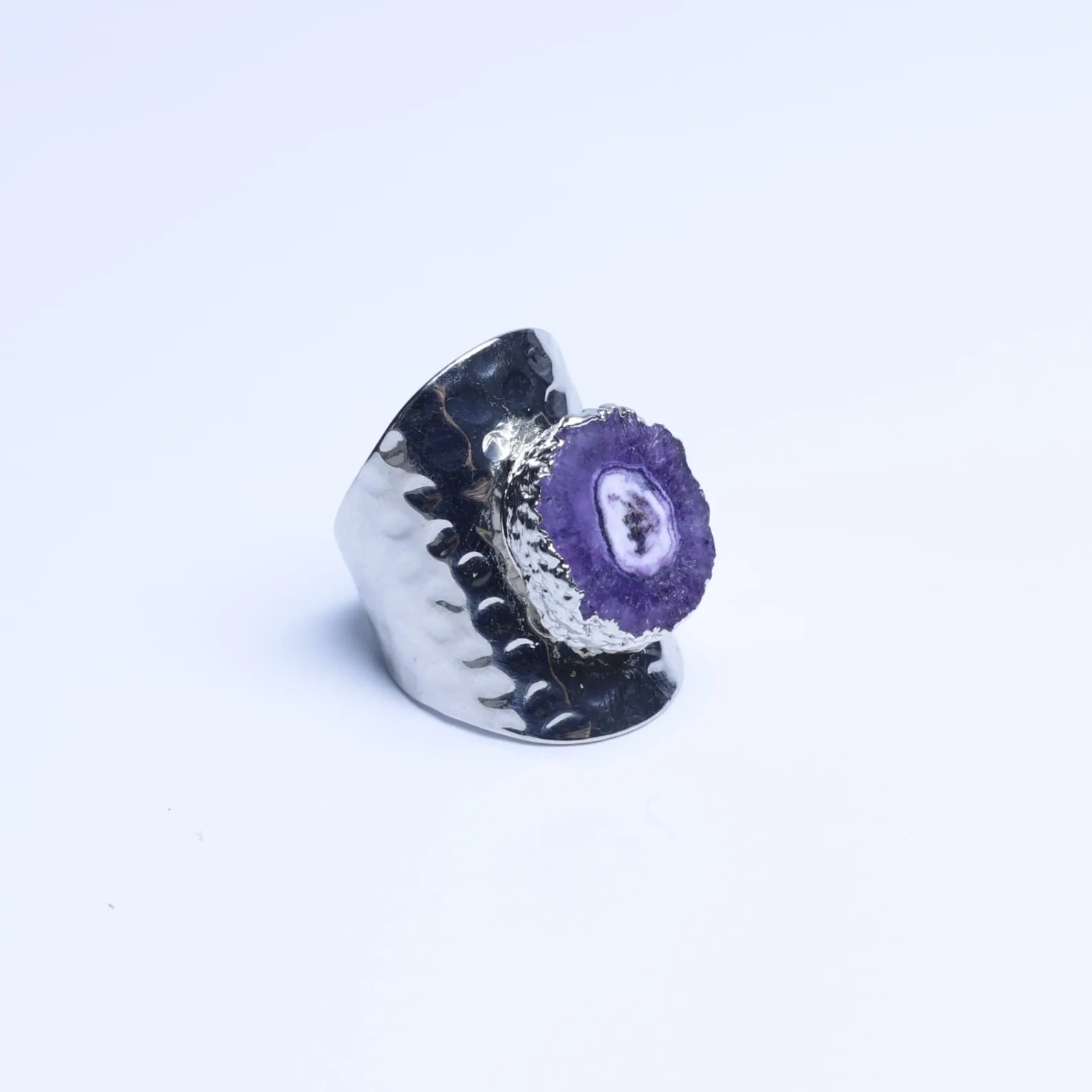 7-Color Agate Geode Druzy Slice Adjustable Statement Ring - Purple