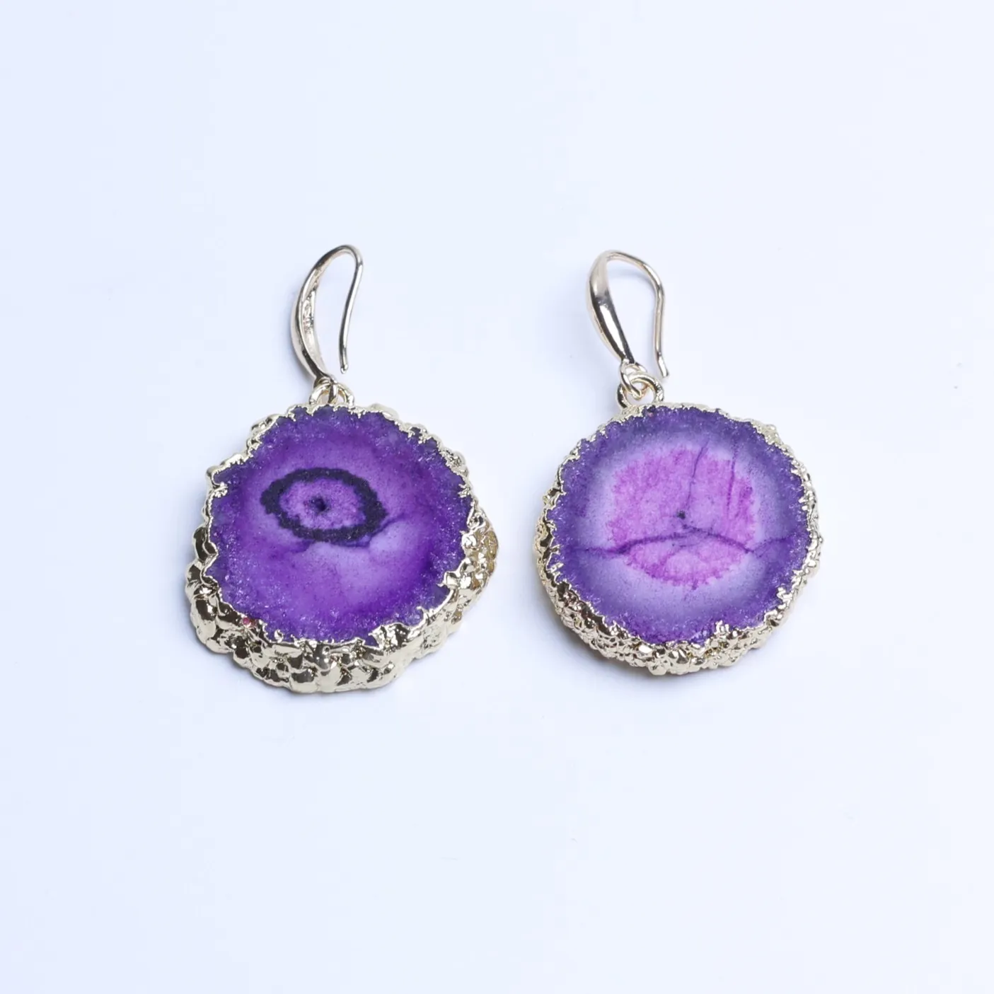 5-Color Dyed Agate Geode Slice Drop Earrings - Purple
