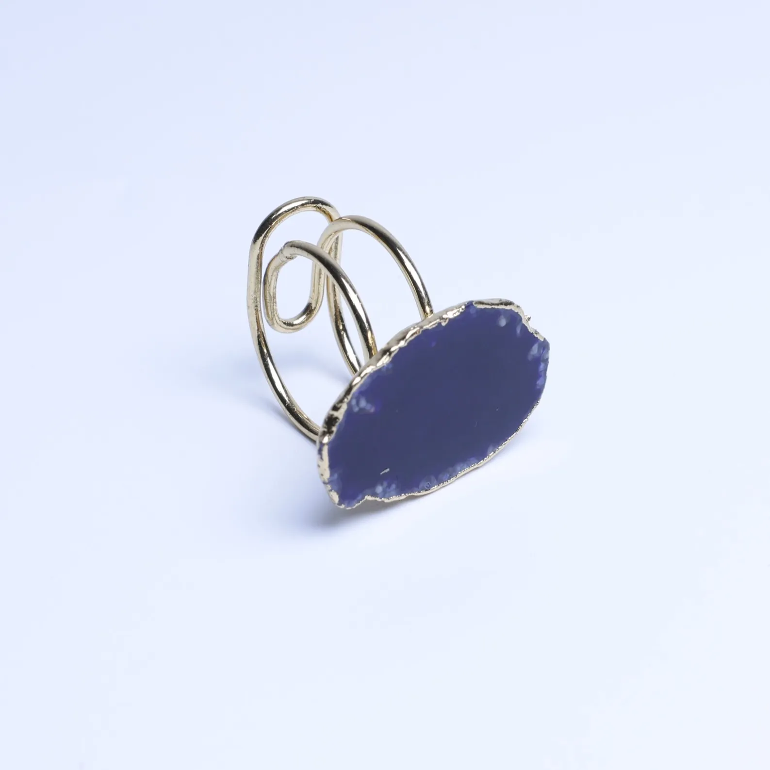 5-Color Agate Slice Adjustable Ring - Purple