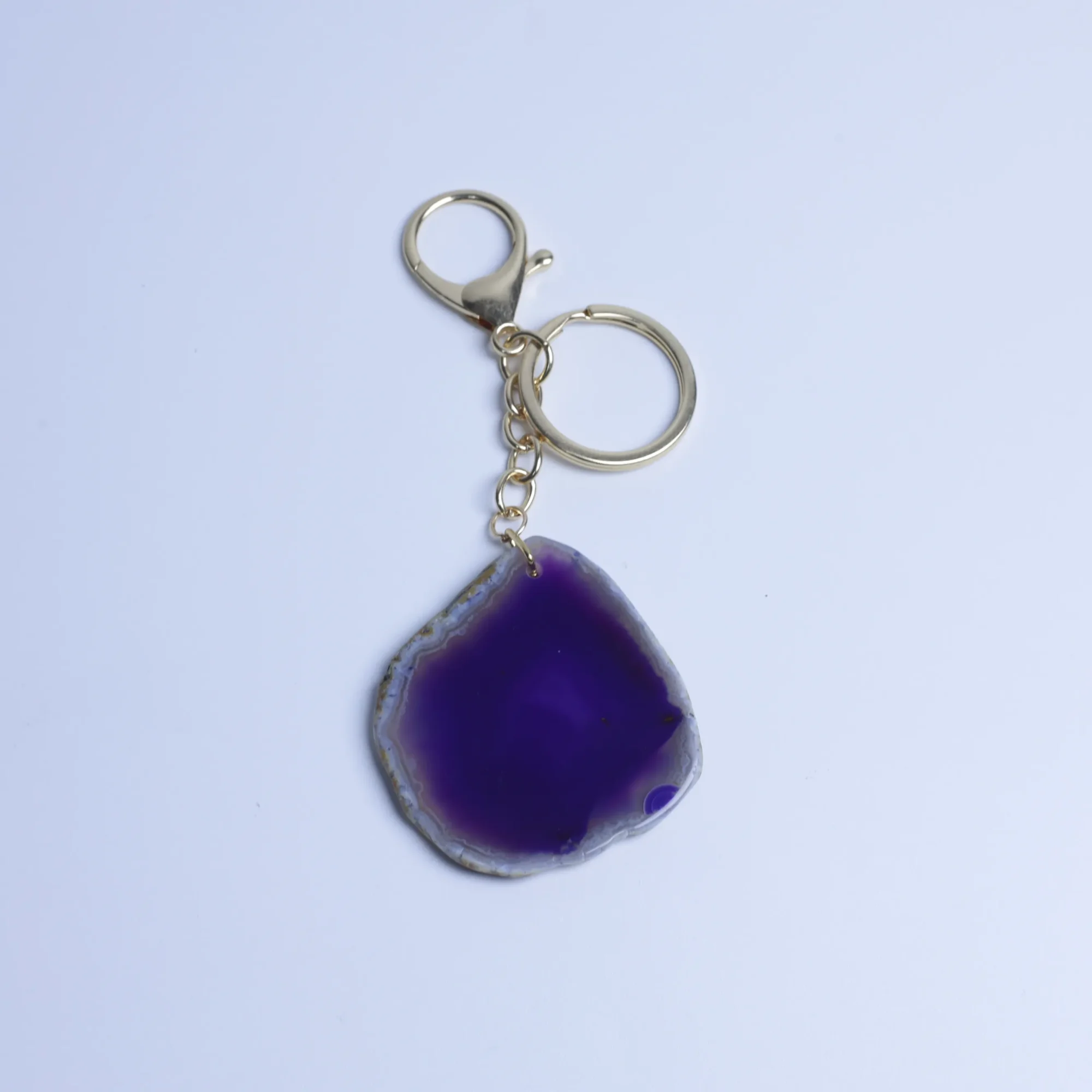 8-Color Natural Agate Slice Keychains - Purple
